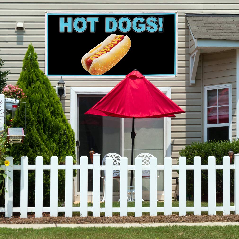 Custom Vinyl Banner for Hot Dogs Restaurant & Cafe - Weatherproof Outdoor Sign with 8 Grommets (48x96 Inches, Brown) - Perfect for Business Advertising, Yard Sales, and Food Truck Promotions