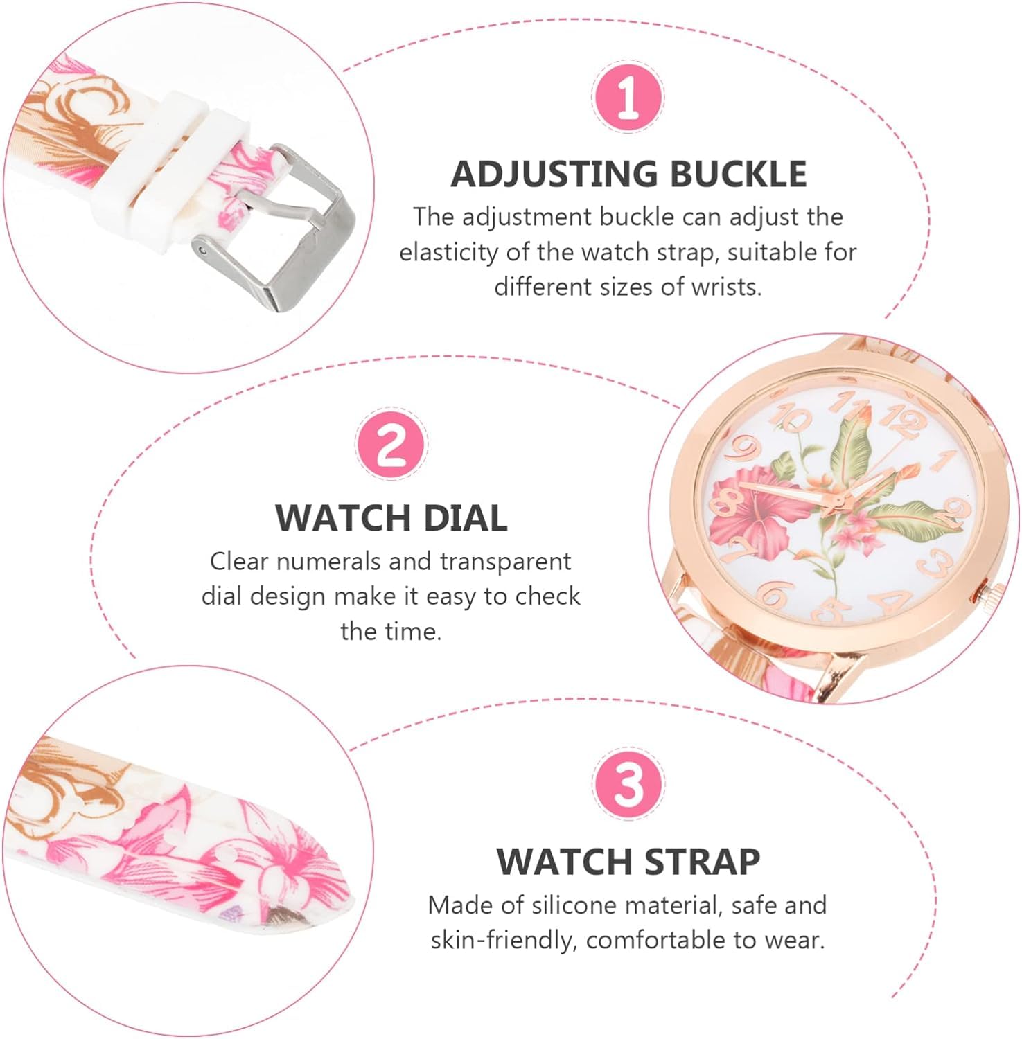 TONSY Women's Floral Print Analog Watch with Multi-Color Dial & Pink Leather Strap - Elegant Fashion Accessory for Casual Wear, Office & Special Occasions