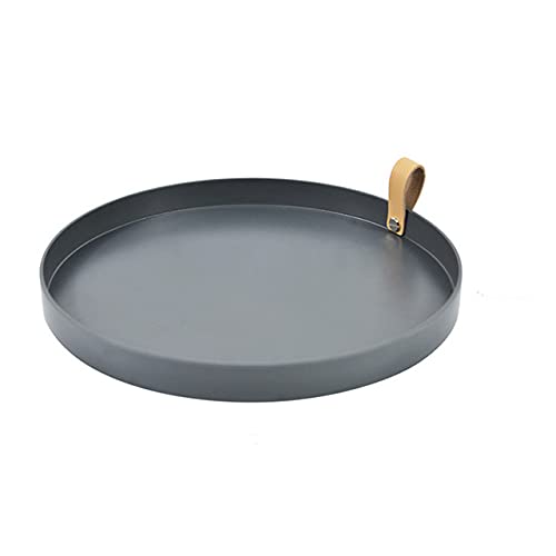Nordic Round Plastic Desktop Storage Tray - Jewelry Organizer, Kitchen & Dining Table Snack Plate with Handle - Home Decor for Living Room & Bedroom (Dark Gray) | Perfect for Jewelry Display, Meal Serving & Office Organization