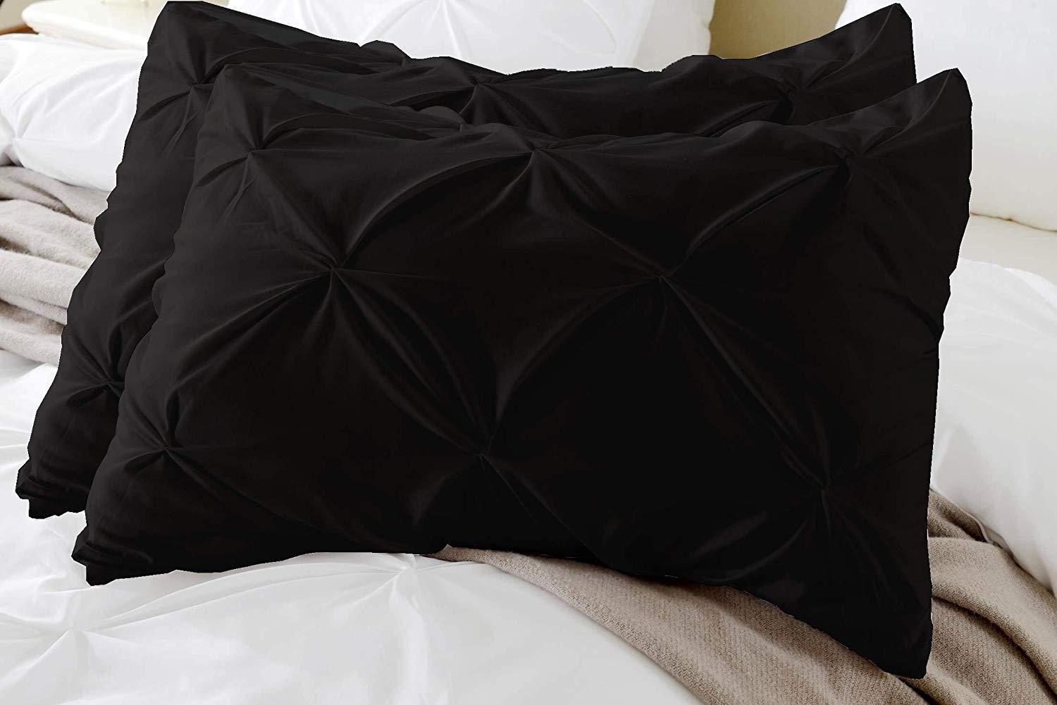 Luxury 600TC Egyptian Cotton Pinch Pleated Pillow Shams Set of 2 - Queen Size 20x30 for Bedroom Decor