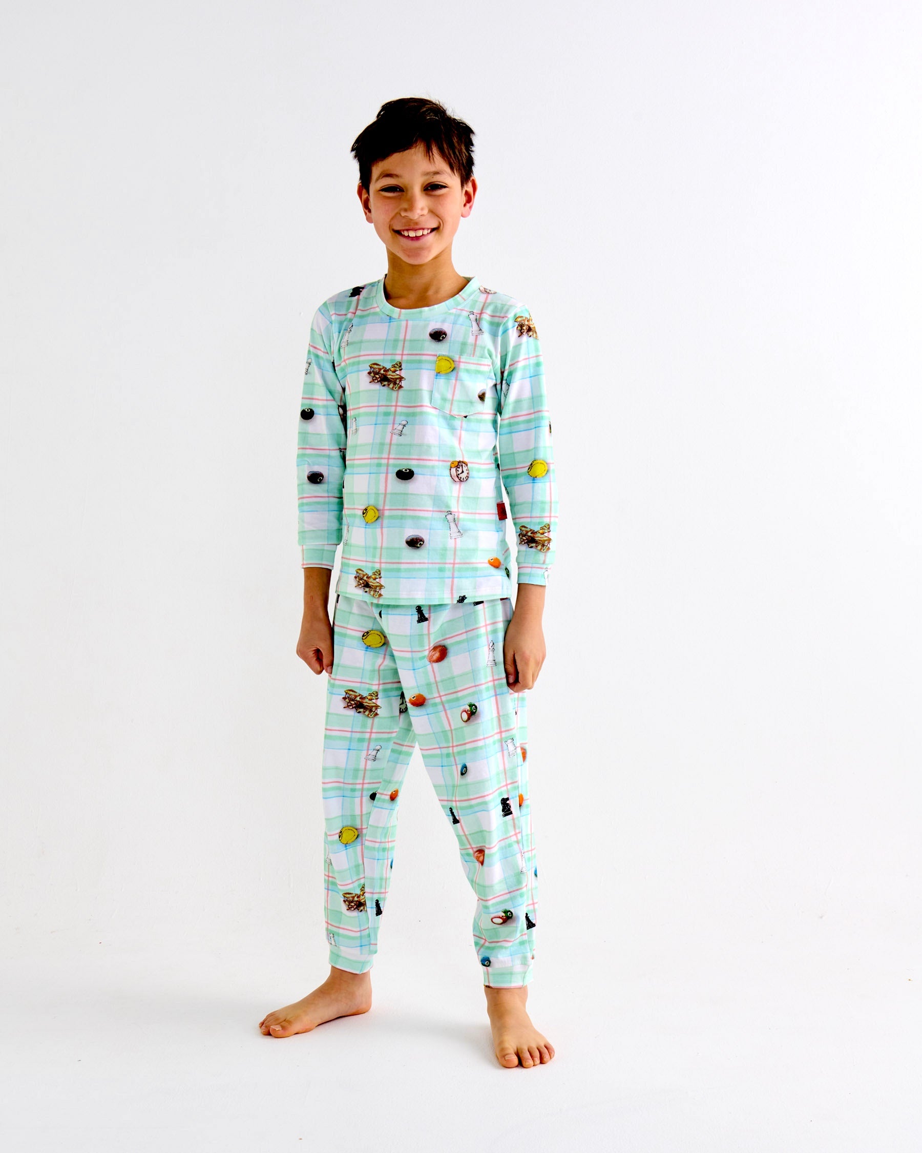 Kip&Co x Eleventh Hour Snookered Tartan Kids Organic Cotton Long Sleeve Top & Pants Pajama Set - Soft & Comfortable Sleepwear for Boys & Girls - Perfect for Bedtime, Lounging & Family Matching Pajamas