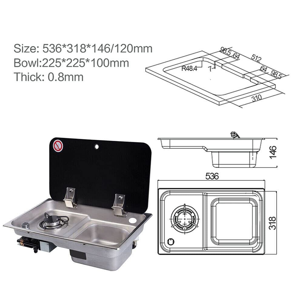 **Portable Gas Stove for Camping & RV - 1 Burner Outdoor Cooktop with Sink Combo & Glass Lid - Perfect for Boating, Caravan, Camper & Outdoor Kitchen**