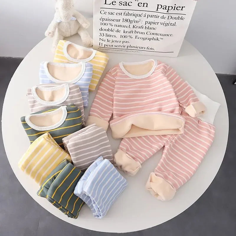 Baby Warm Clothes Set - Soft Fleece Pajamas with High Waist Belly Protection for Boys & Girls | Cozy Home Wear for Autumn & Winter | Perfect for Playtime & Bedtime