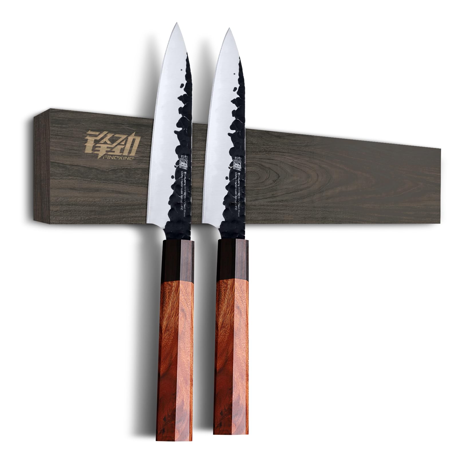 FINDKING 12 Inch Ash Wood Magnetic Knife Strip - Strong Wall Mount & Refrigerator Knife Holder, No Drill Kitchen Utensil Organizer (Dark Brown) - Perfect for Storing Chefs Knives, Scissors & Metal Tools in Home Kitchens & Restaurants