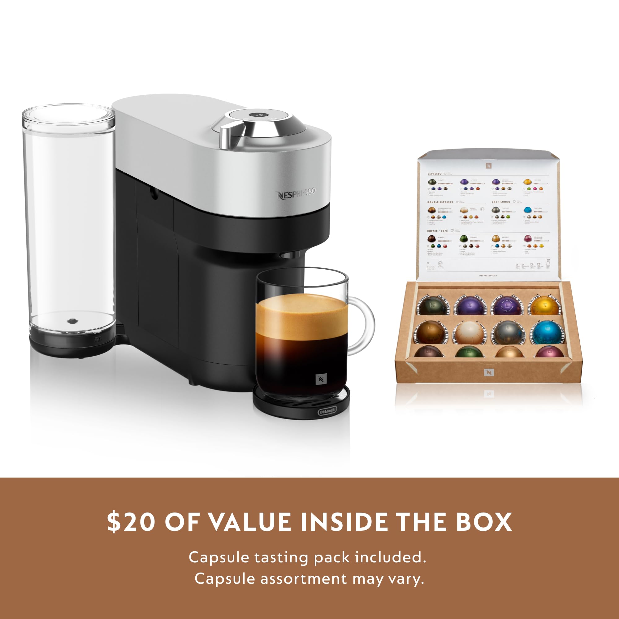 De'Longhi Nespresso Vertuo Pop+ Deluxe Coffee & Espresso Maker Machine - 120V, Silver | Perfect for Home, Office & Small Spaces | Brews Coffee, Espresso & Lungo