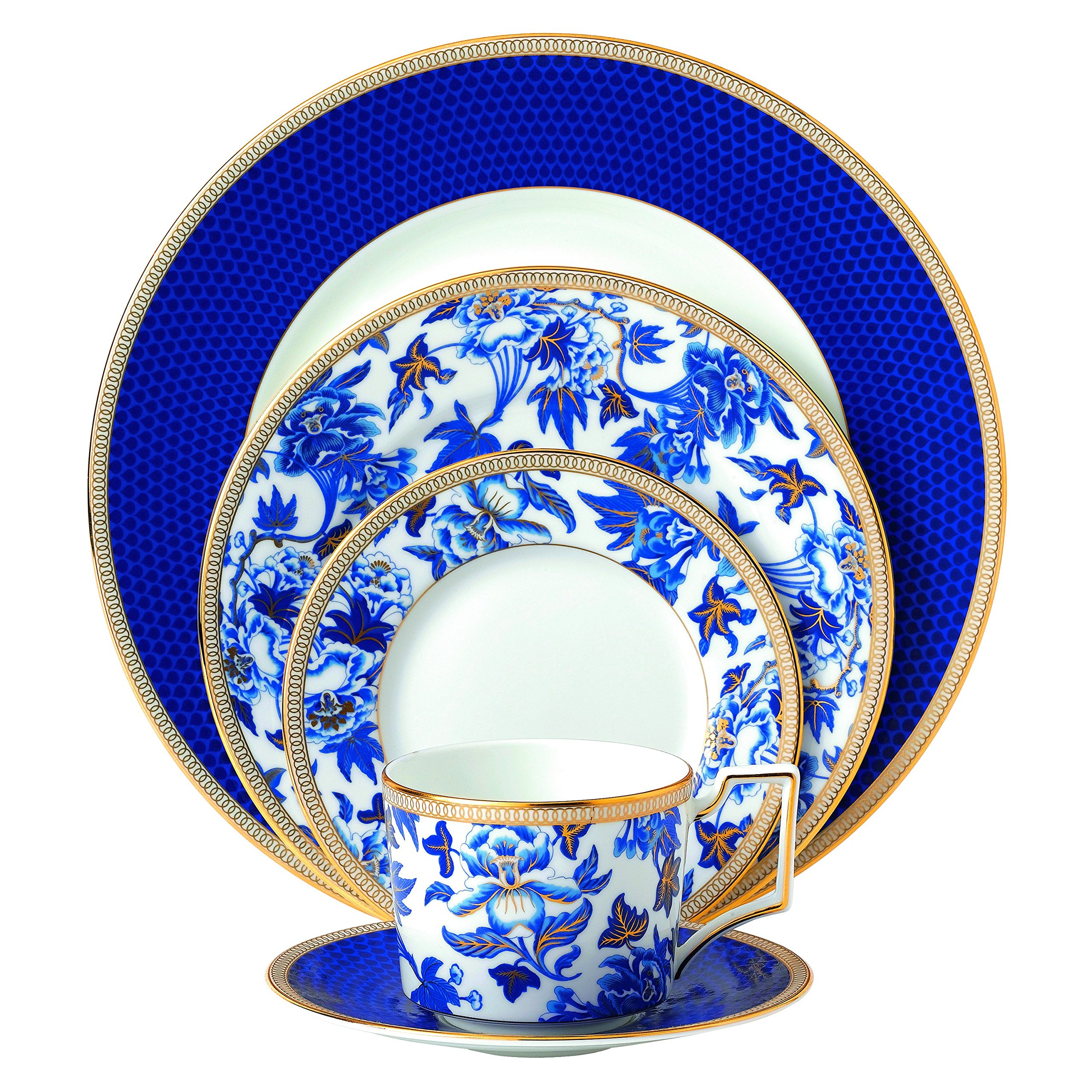Wedgwood 5-Piece Hibiscus Floral Dinner Plate Set - Elegant Bone China Tableware for Formal Dining & Special Occasions