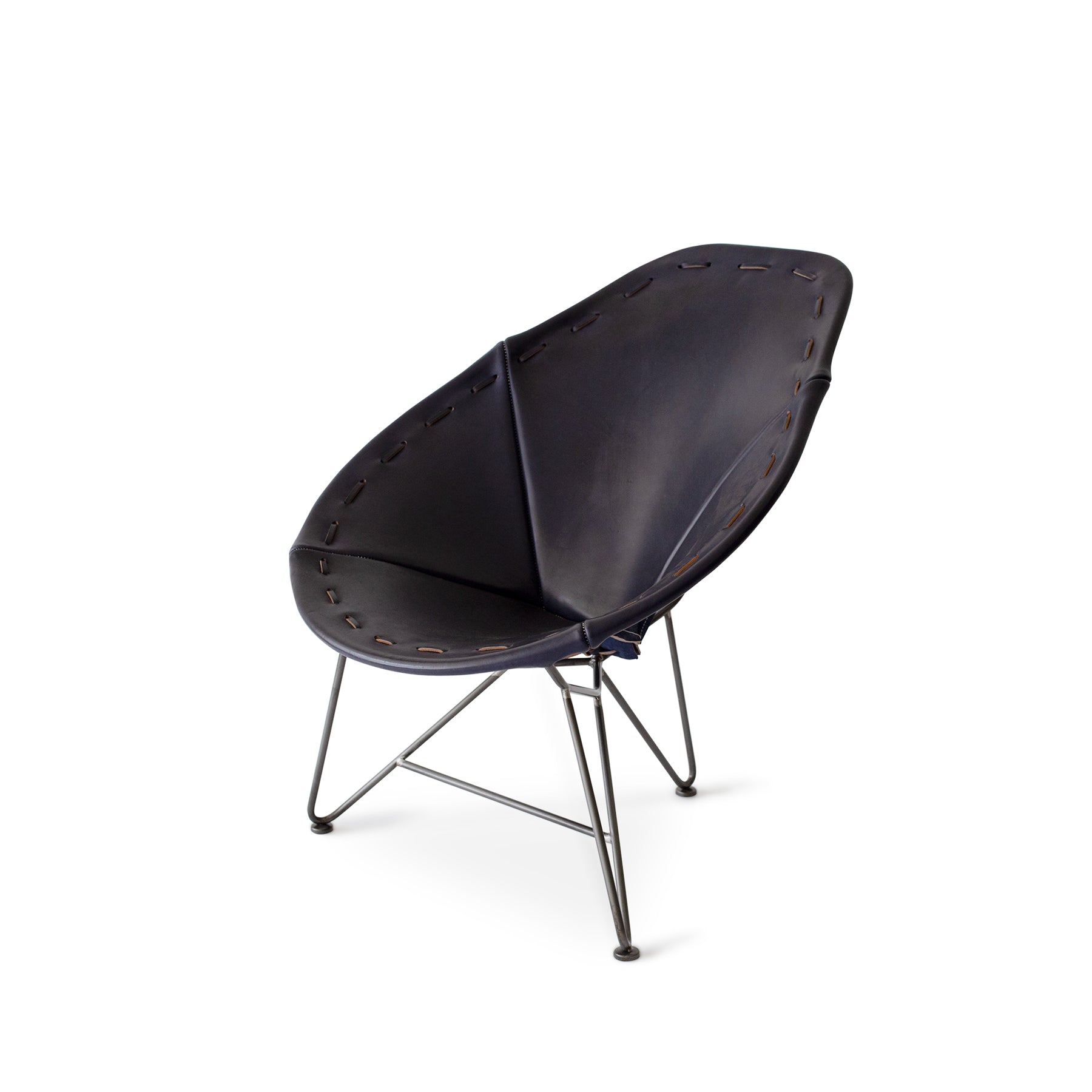 Blue Saddle Leather Oval Chair with Natural Steel Base - Perfect for Living Room, Office & Lounge Decor