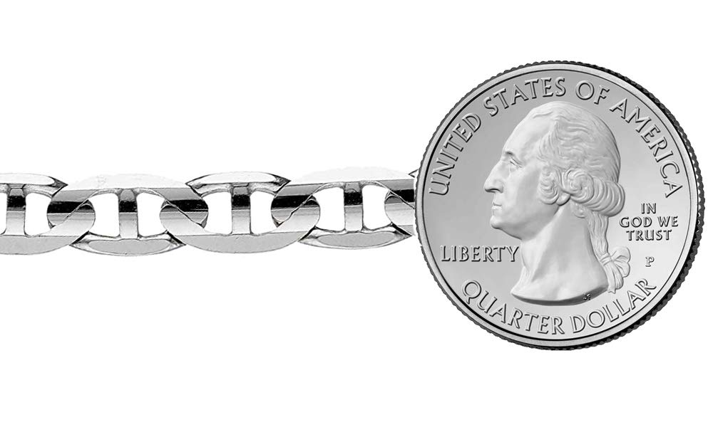 Savlano 8mm Italian Sterling Silver Flat Mariner Link Chain Necklace for Men & Women - 925 Solid Silver Jewelry Made in Italy with Gift Box - Perfect for Gifts, Anniversaries and Everyday Wear
