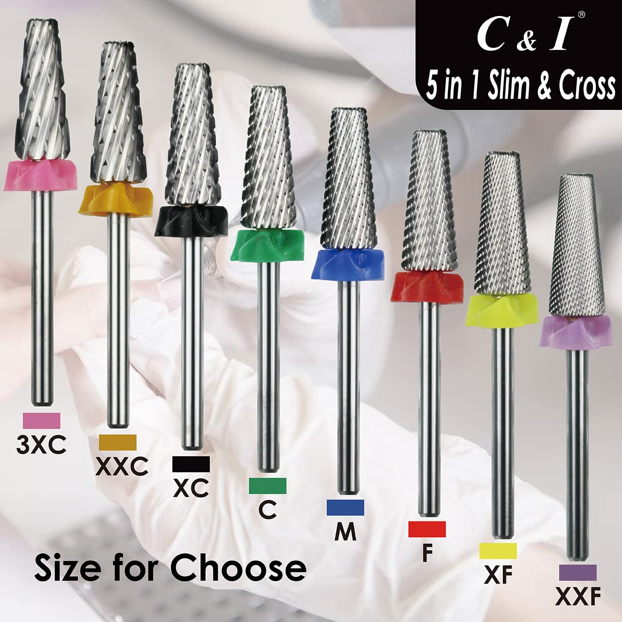 Professional 5-in-1 Nail Drill Bit Set - Cross & Slim Edition for Electric Manicure Machines (Middle-M) | Perfect for Salon & Home Nail Care, Acrylics & Gel Extensions