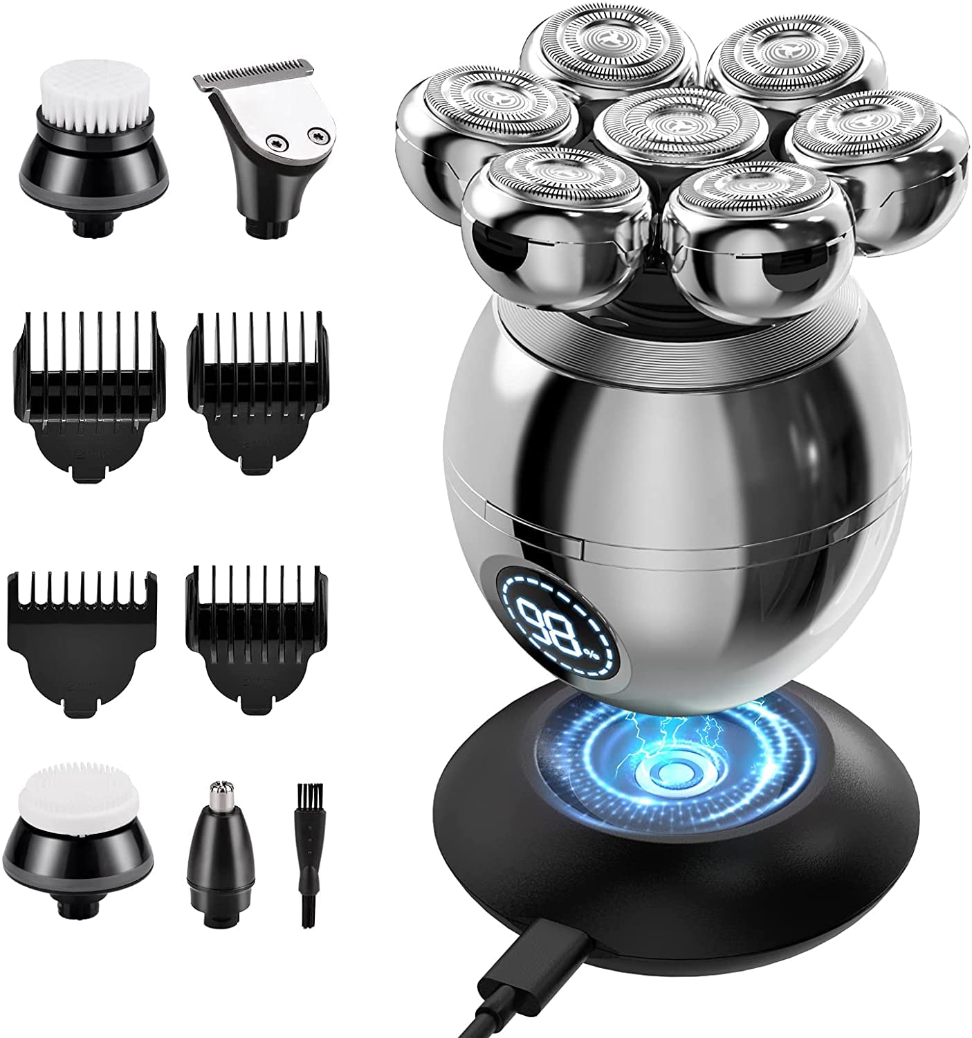 7D Electric Razor for Men - 6-in-1 Wet/Dry USB Rechargeable Head Shaver & Bald Clipper Trimmer | Perfect for Travel, Gym & Home Grooming