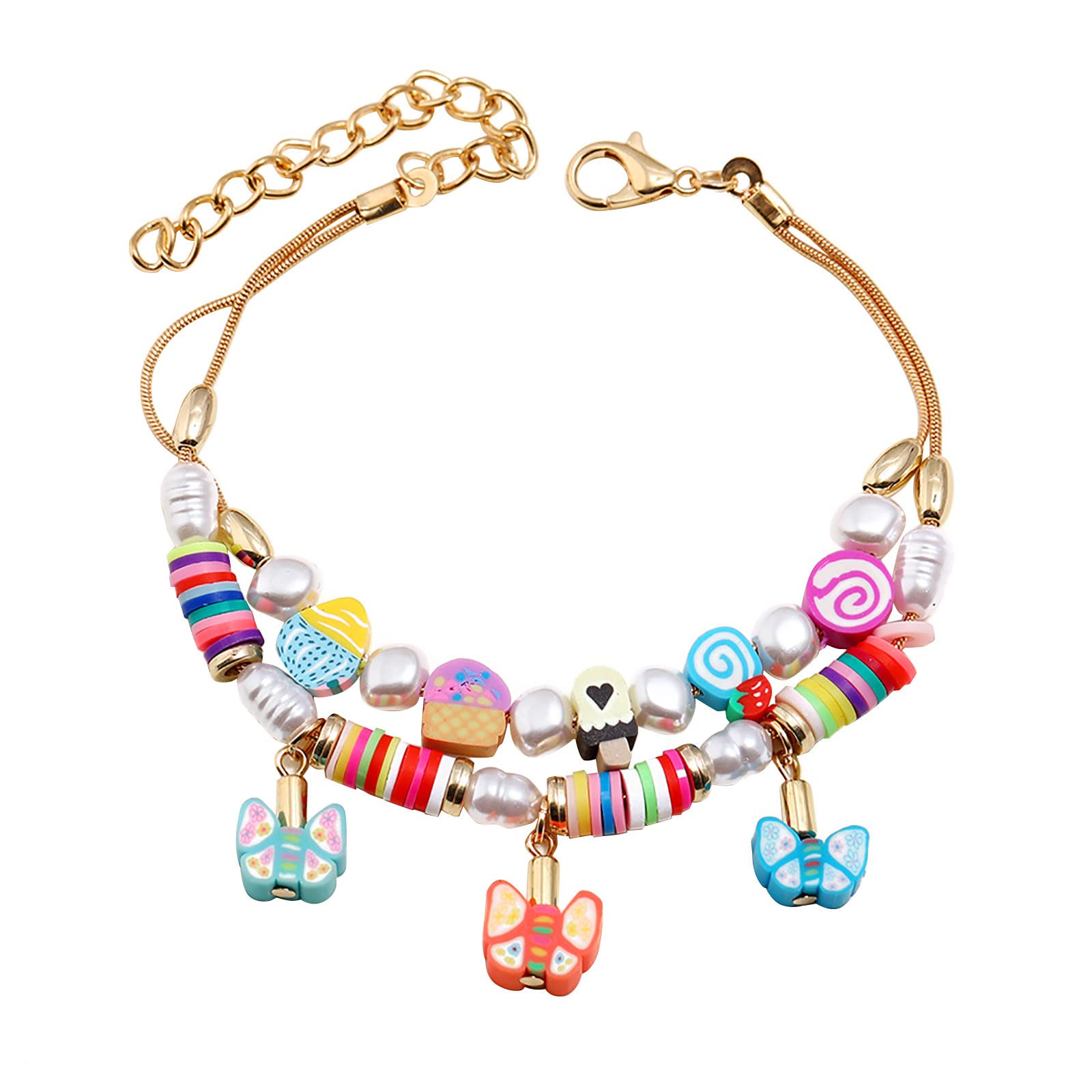 Colorful Butterfly Geometric Pearl Beaded Anklet - Adjustable Beach Ankle Bracelet Jewelry for Women, Girls, Wife, Mom - Perfect for Wedding, Vacation, Office & Gift Giving (One Size, Assorted Colors)