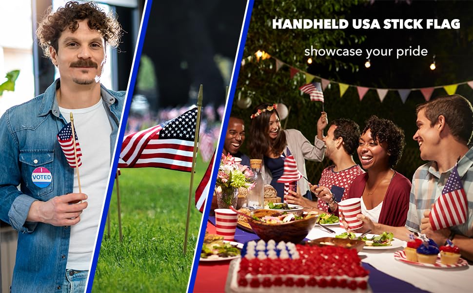 Set of 24 Small American Flags on Sticks - 8x12 Inch Mini USA Flags with Spear Top - Patriotic Decor for July 4th, Memorial Day & Outdoor Events - Handheld US Flags for Parades, Parties & Home Decor - Proudly Made in USA