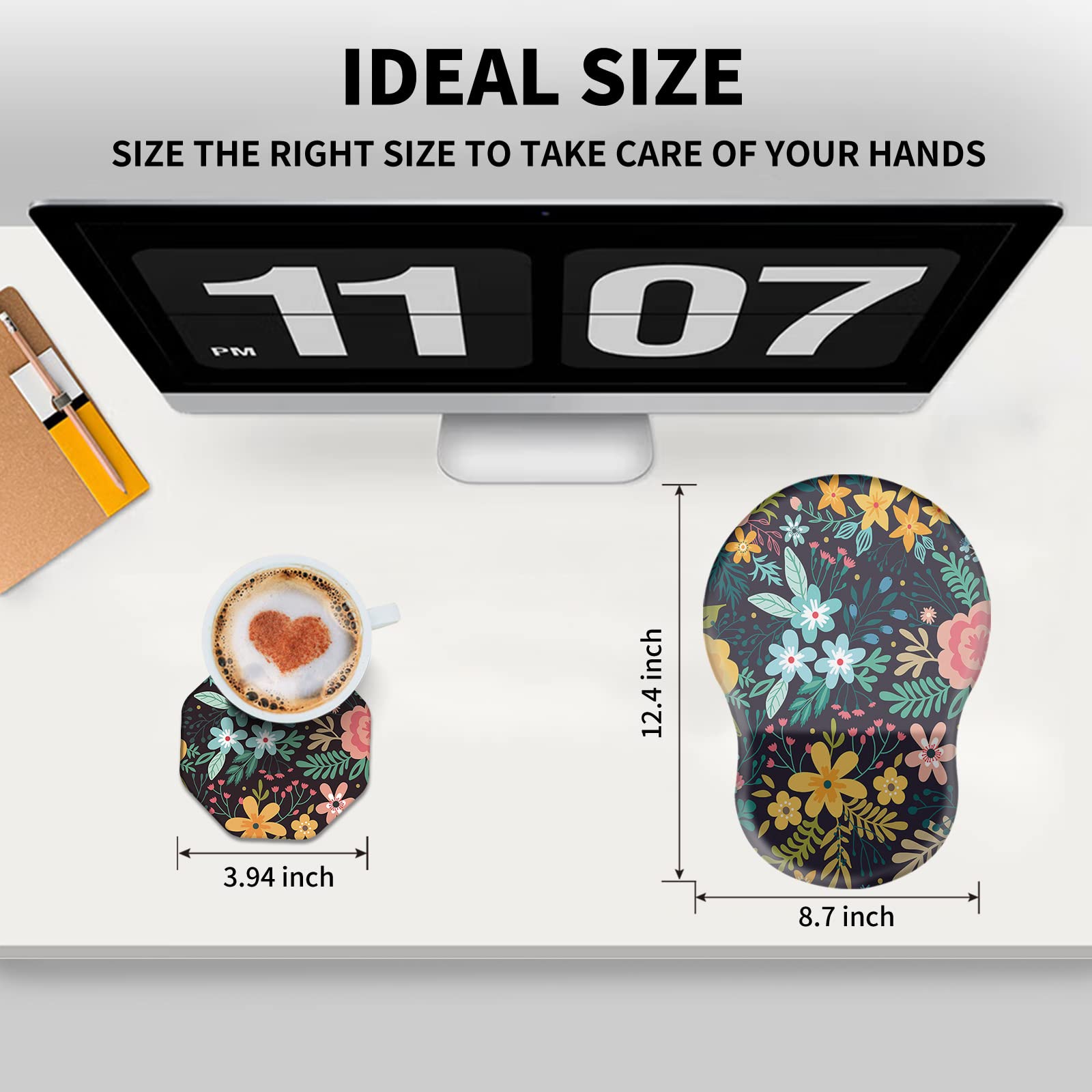 Ergonomic Mouse Pad with Wrist Rest Support - Thick Non-Slip PU Base for Pain Relief & Carpal Tunnel Prevention - Wireless Mouse Compatible - Floral Blooming Flowers Design - Perfect for Office, Gaming & Home Computer Use