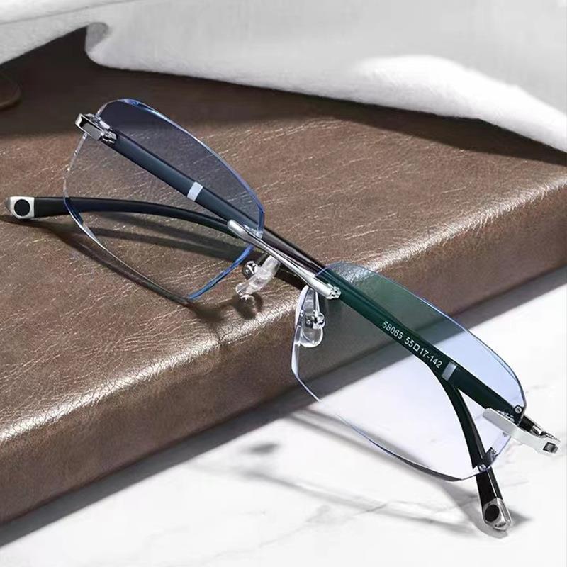 Stylish Diamond-Cut Rimless Blue Light Blocking Glasses for Computer & Gaming - Anti-Eye Strain & UV Protection for Work & Screen Time