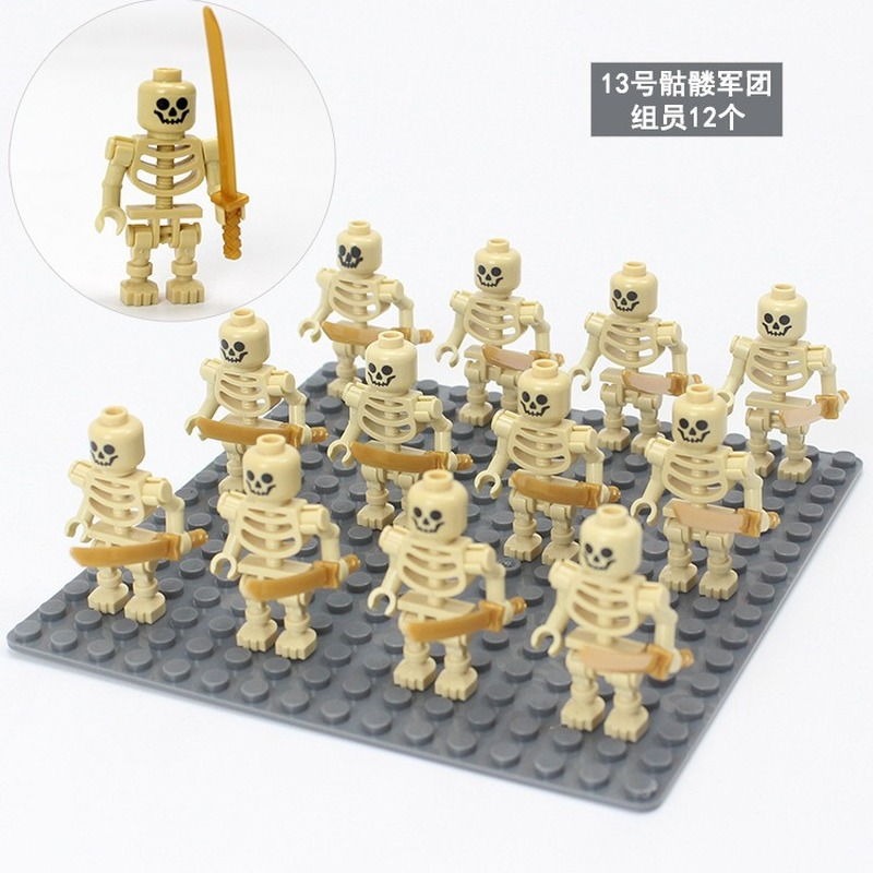 12pcs Skeleton Soldier Minifigures - Army Building Toys for War Games, D&D, Halloween Decor & Tabletop RPG Scenes
