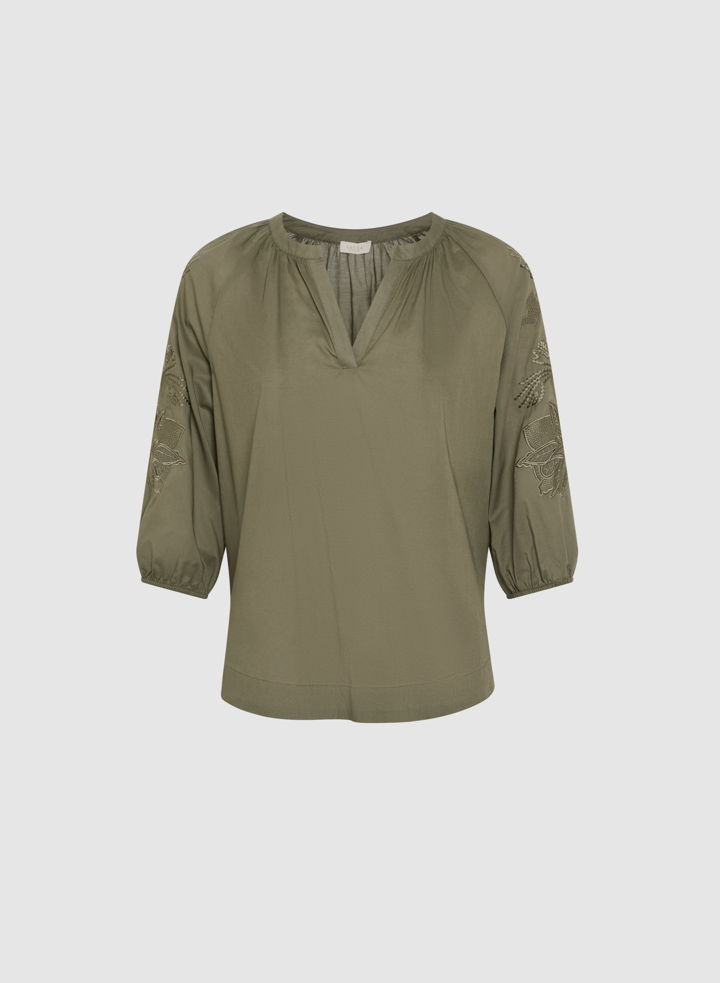 Embroidered 3/4 Sleeve Blouse for Women - Floral Lace Tops - Elegant Office & Party Wear - Perfect for Work, Date Night & Special Occasions