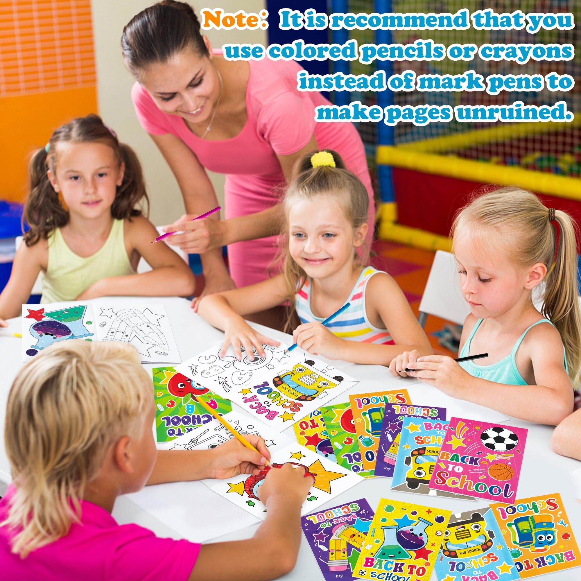 24Pcs Back to School Coloring Books for Kids - DIY First Day of School Activity with Cute Patterns, Pencil & Schoolbag Designs | Classroom Rewards, Party Favors & Art Supplies | Perfect for School Gifts, Birthday Parties & Creative Learning Activities