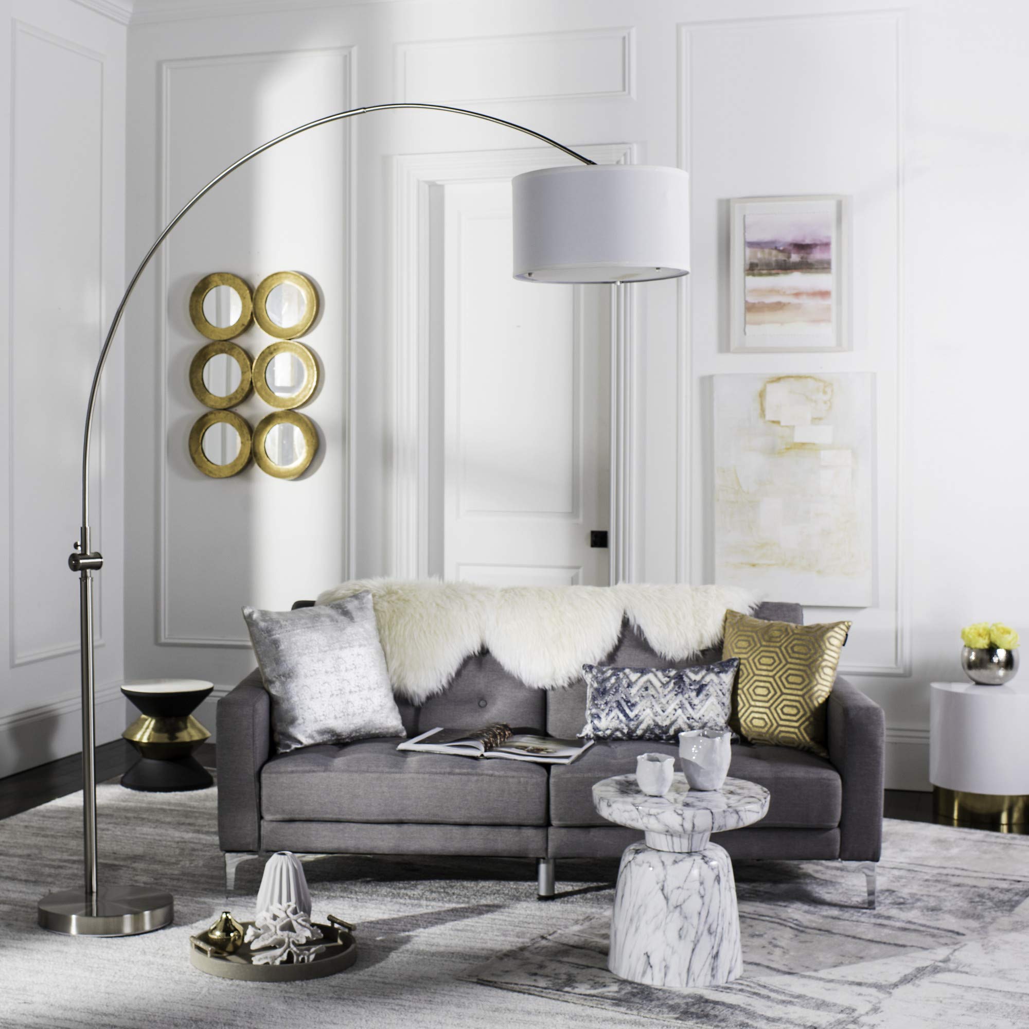 SAFAVIEH Ascella 86-inch Modern Farmhouse Arc Floor Lamp with LED Bulb - Contemporary Nickel Finish for Living Room, Bedroom & Home Office Lighting | Perfect for Reading Nooks and Cozy Corners