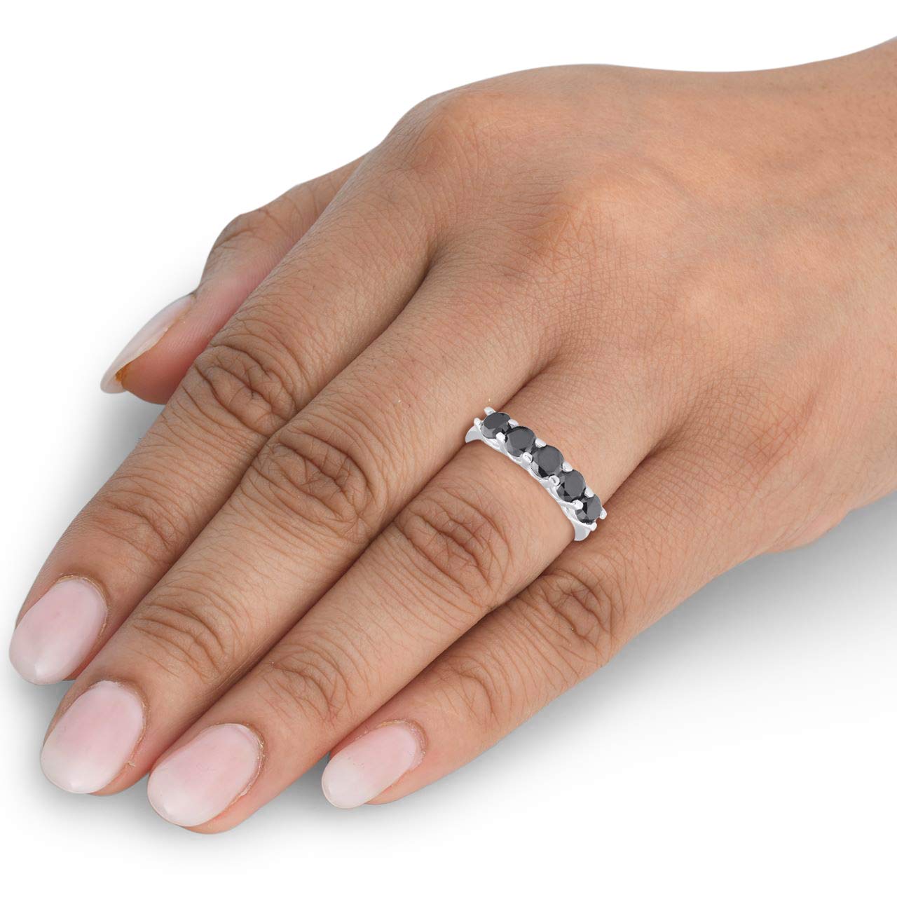 1ct Five Stone Black Diamond Wedding Ring - 14K White Gold Engagement Band for Women - Perfect for Bridal, Anniversary & Special Occasions