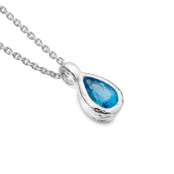 Elegant Silver Teardrop Ocean Blue Topaz Pendant Necklace – Perfect for Weddings, Parties & Gift Giving
