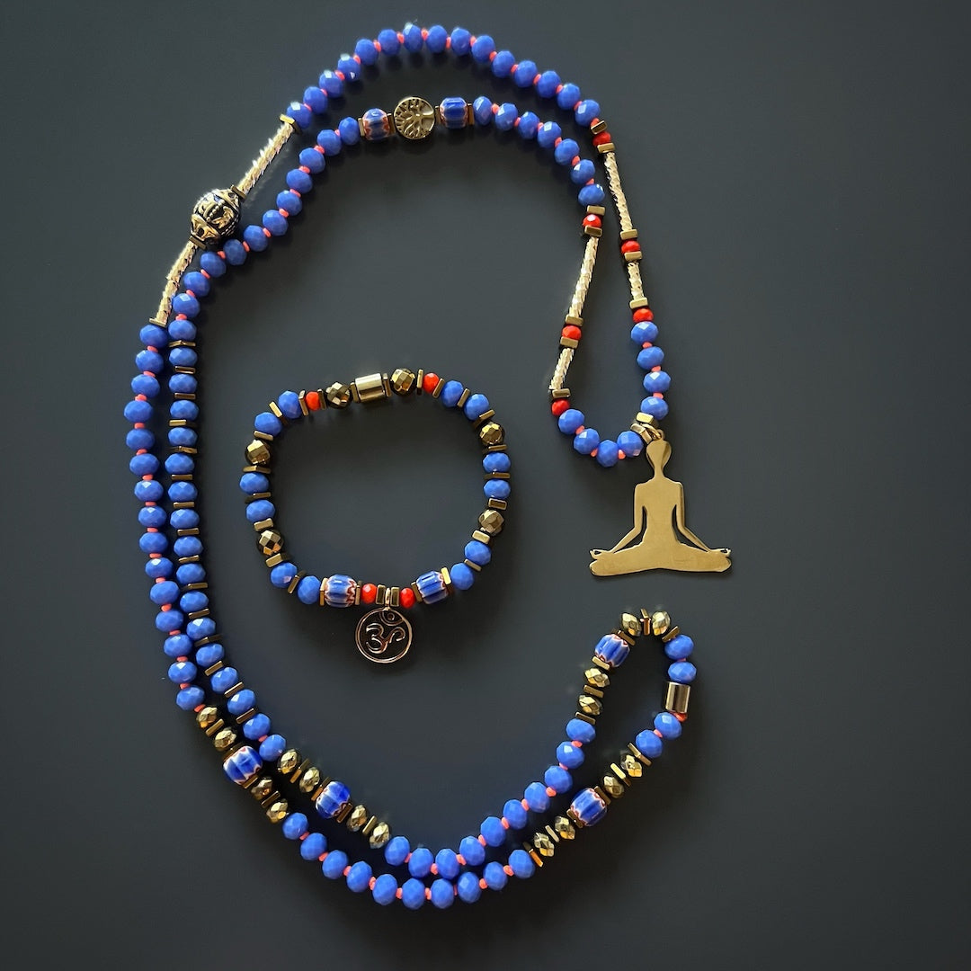 Handmade Yoga Meditation Necklace - Natural Stone Mala Beads for Mindfulness, Stress Relief & Spiritual Healing | Perfect for Yoga, Meditation & Daily Wear