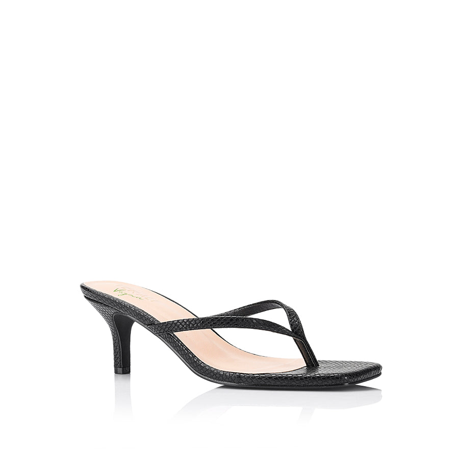 Taytum Black Snake Heeled Thongs for Women - Stylish Sandals for Summer, Parties & Date Nights