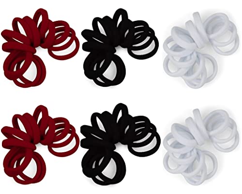 30 Pcs Red Black White Hair Ties for Women - Soft Cotton Elastic Hair Bands, Strong Ponytail Holders for Thick, Heavy & Curly Hair - Perfect for Workouts, Office & Daily Styling
