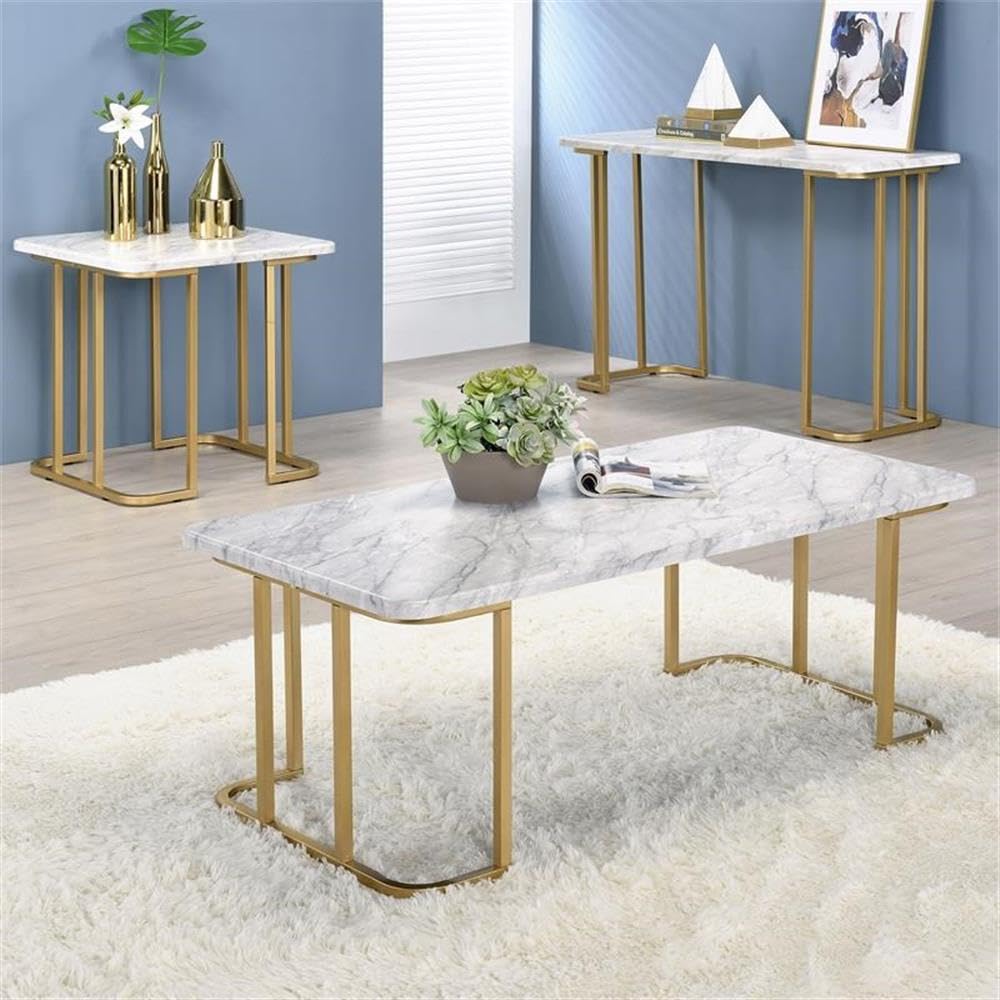 BOWERY HILL Modern White and Gold Metal Console Table - Elegant Entryway Furniture for Hallway, Living Room & Foyer Decor