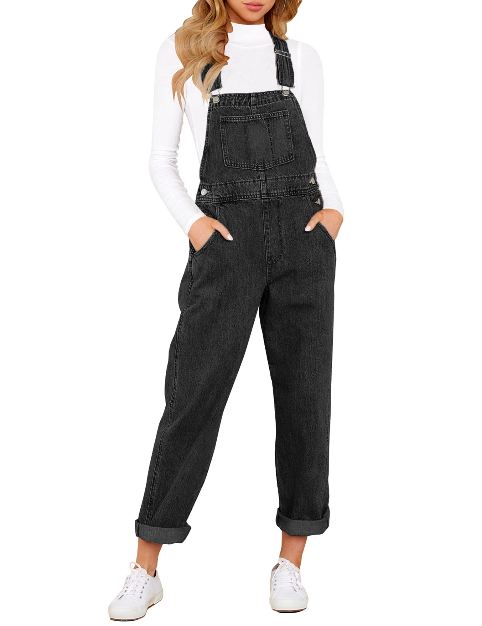 LookbookStore Women's Casual Stretch Denim Bib Overalls - Comfortable Pocketed Jumpsuit for Work, Outdoor & Daily Wear | Trendy Fashion Jeans Romper