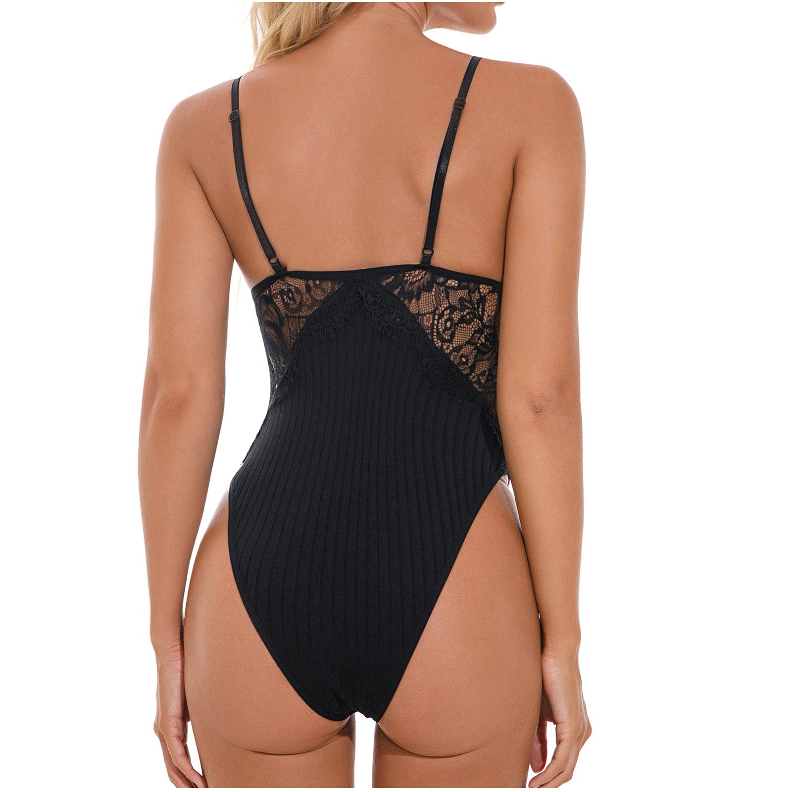 Sexy Women's Teddy Lingerie One Piece Babydoll - Lace Bodysuit with Deep V Neck & Snap Crotch for Valentine's Day, Honeymoon & Romantic Nights - Plus Size Clubwear & Sleepwear
