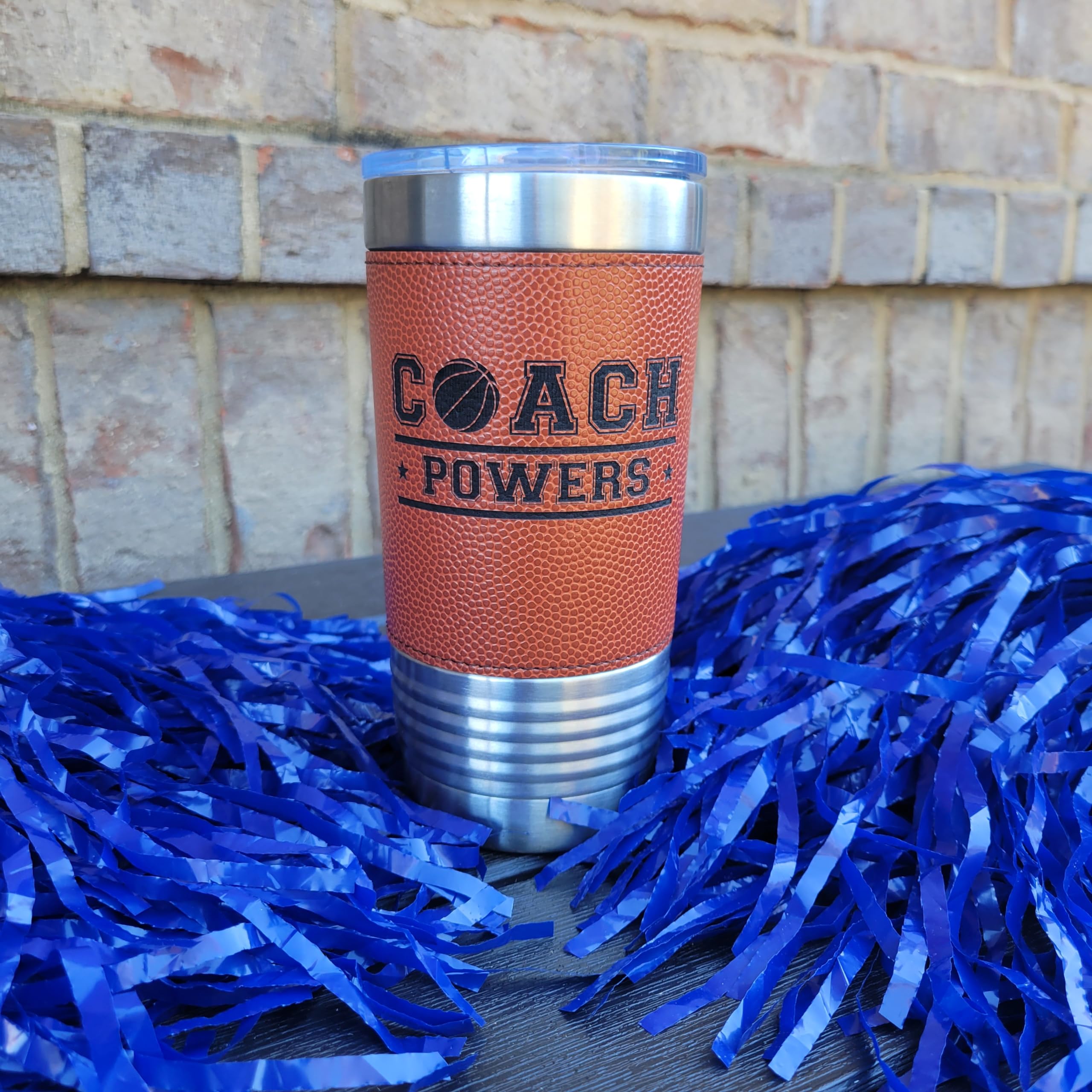 Personalized 20oz Basketball Tumbler - Insulated Stainless Steel Leatherette Cup with Basketball Texture Design - Perfect Gift for Basketball Players, Coaches & Fans - Great for Games, Practices & Office Use