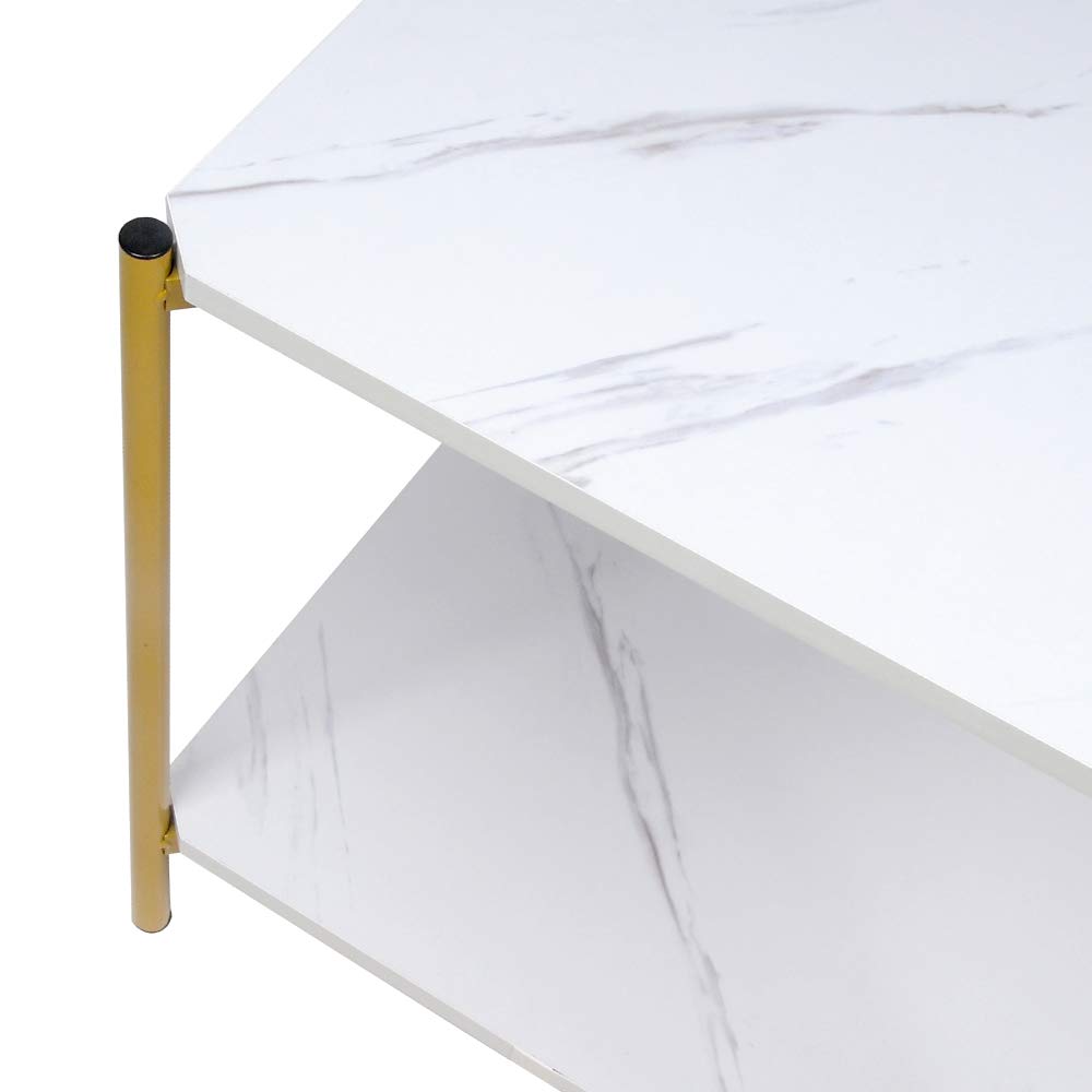 Modern Square Coffee Table with Two-Tier Marble Design - 4HOMART Stylish End Table for Living Room, Bedroom & Office - Perfect for Snacks, Books & Home Decor