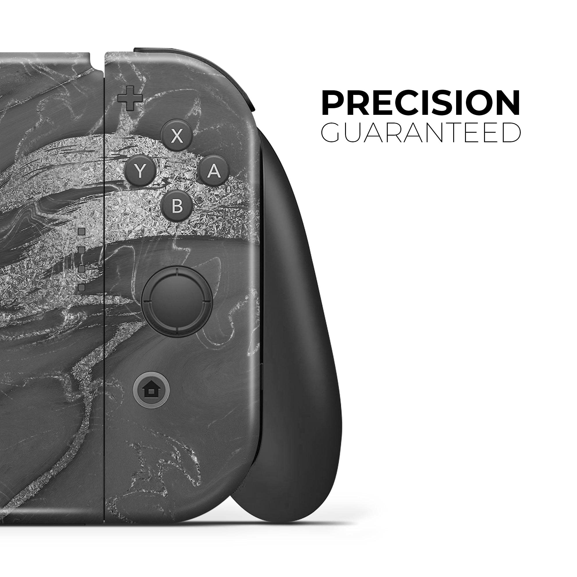 Nintendo Switch Protective Vinyl Wrap Cover - Black & Silver Marble Skin Decal - Scratch-Resistant Removable Console Bundle Accessory - Perfect for Gaming Protection & Customization
