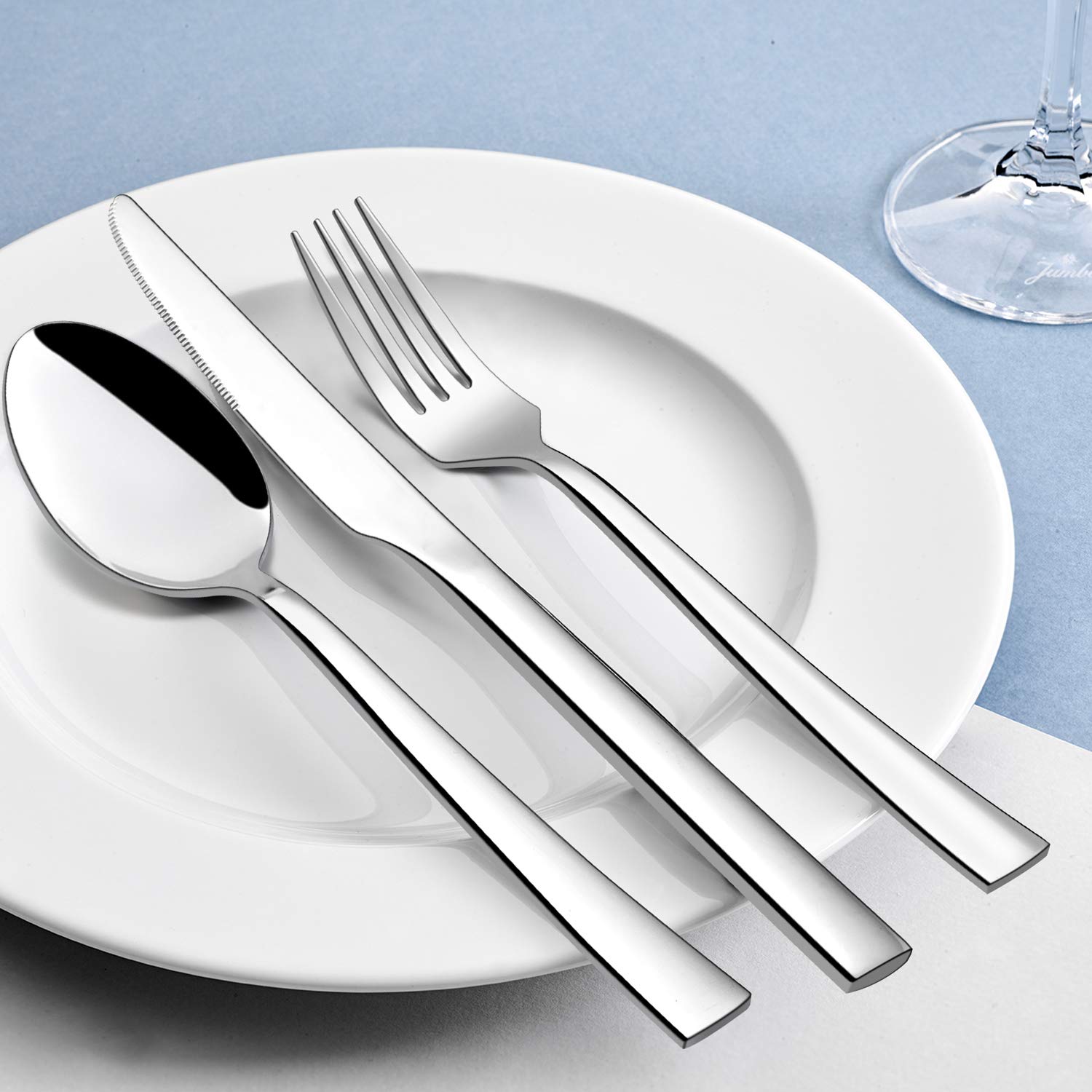 Premium 24-Piece Stainless Steel Flatware Set with Steak Knives - Mirror Polished, Dishwasher Safe Silverware for Everyday Dining & Special Occasions - Modern Elegant Cutlery for Restaurants, Dinner Parties & Home Use