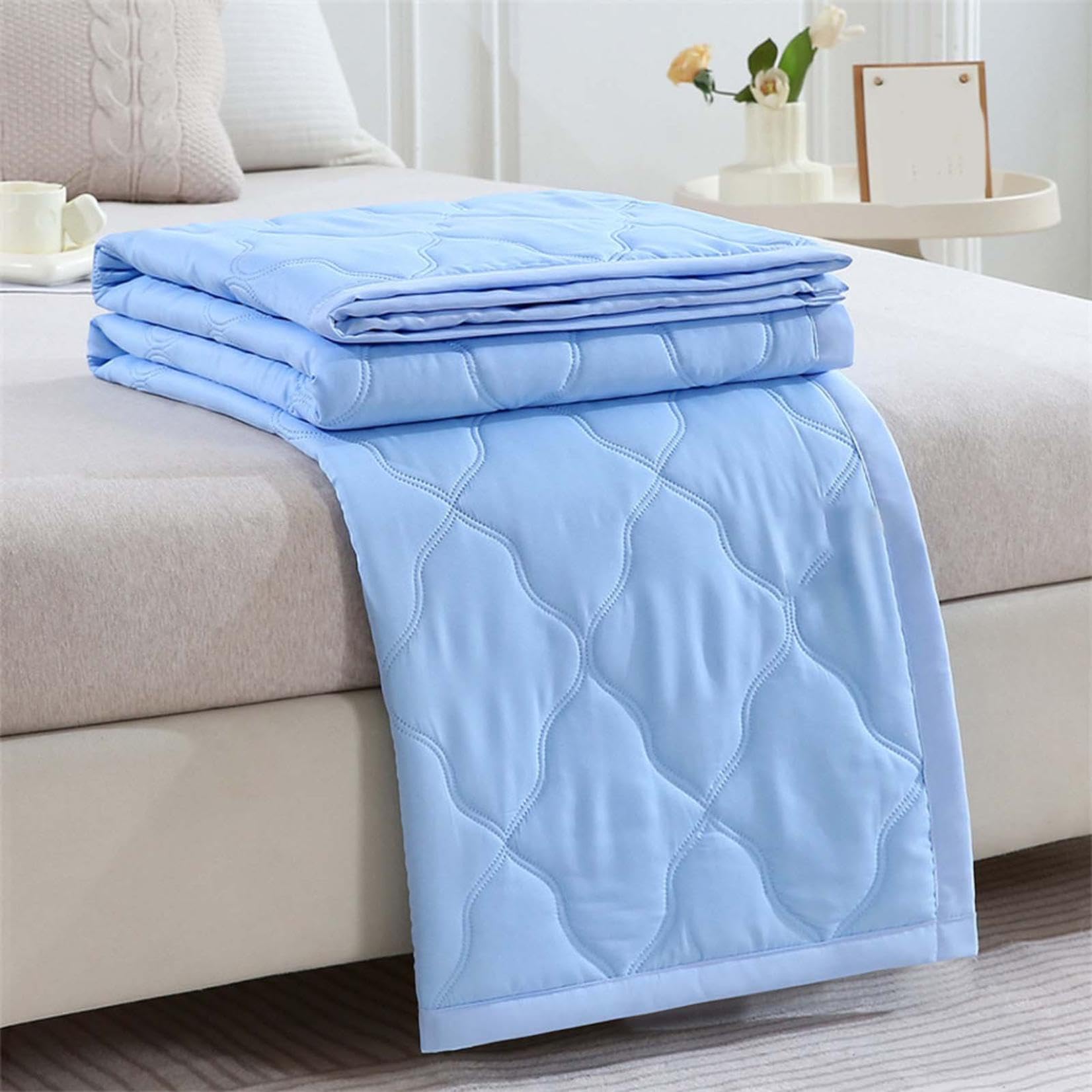 Lightweight Summer Quilt - Breathable Cotton Cooling Blanket for Hot Sleepers, Perfect for Travel, Car, Sofa & Bed - 39.37x59.05 Inches (Blue) | Stay Cool in Summer Nights & Warm Weather