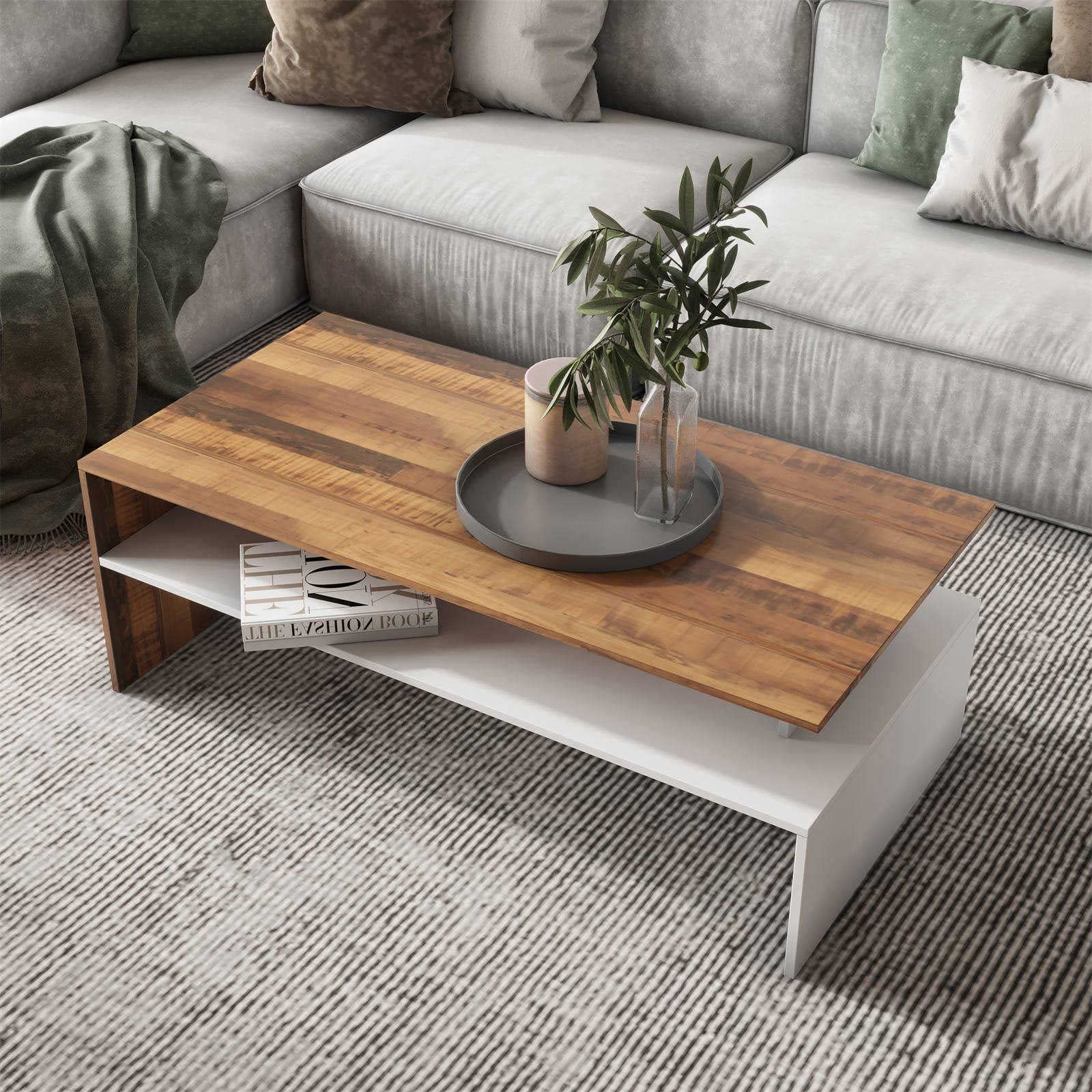 Modern Wood Coffee Table with Storage - 2-Tier Minimalist Design, Open Shelf Organizer for Living Room, Hotel & Office - Perfect for Entertaining, Reading & Displaying Decor