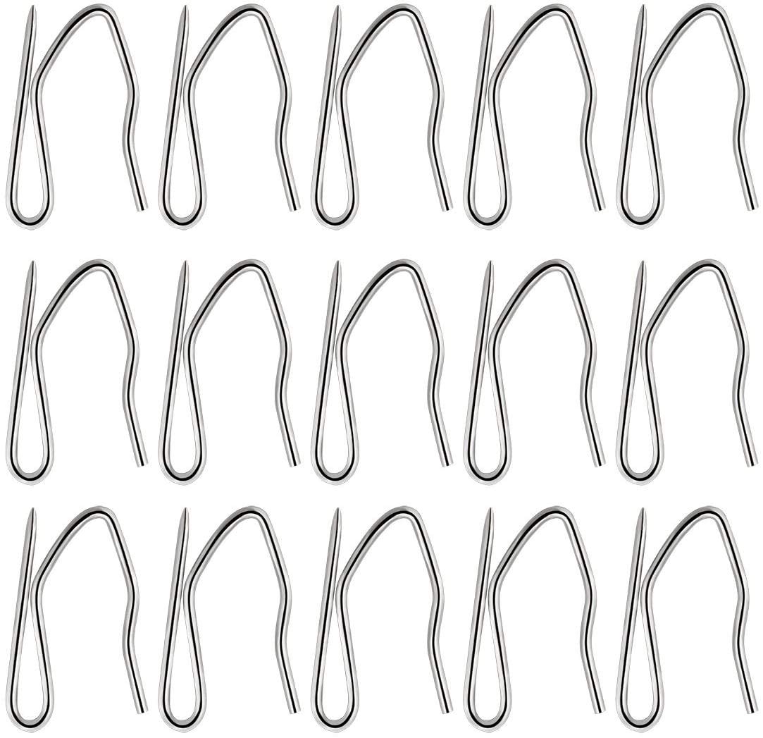 58 Pcs Silver Rustproof Stainless Steel Drapery Hooks - Heavy Duty Metal Curtain Hooks for Window, Door & Shower Curtains | Durable Nickel Plated Offset Pin-On Hooks for Home Decor & Interior Design (Ideal for Living Room, Bedroom, Bathroom)