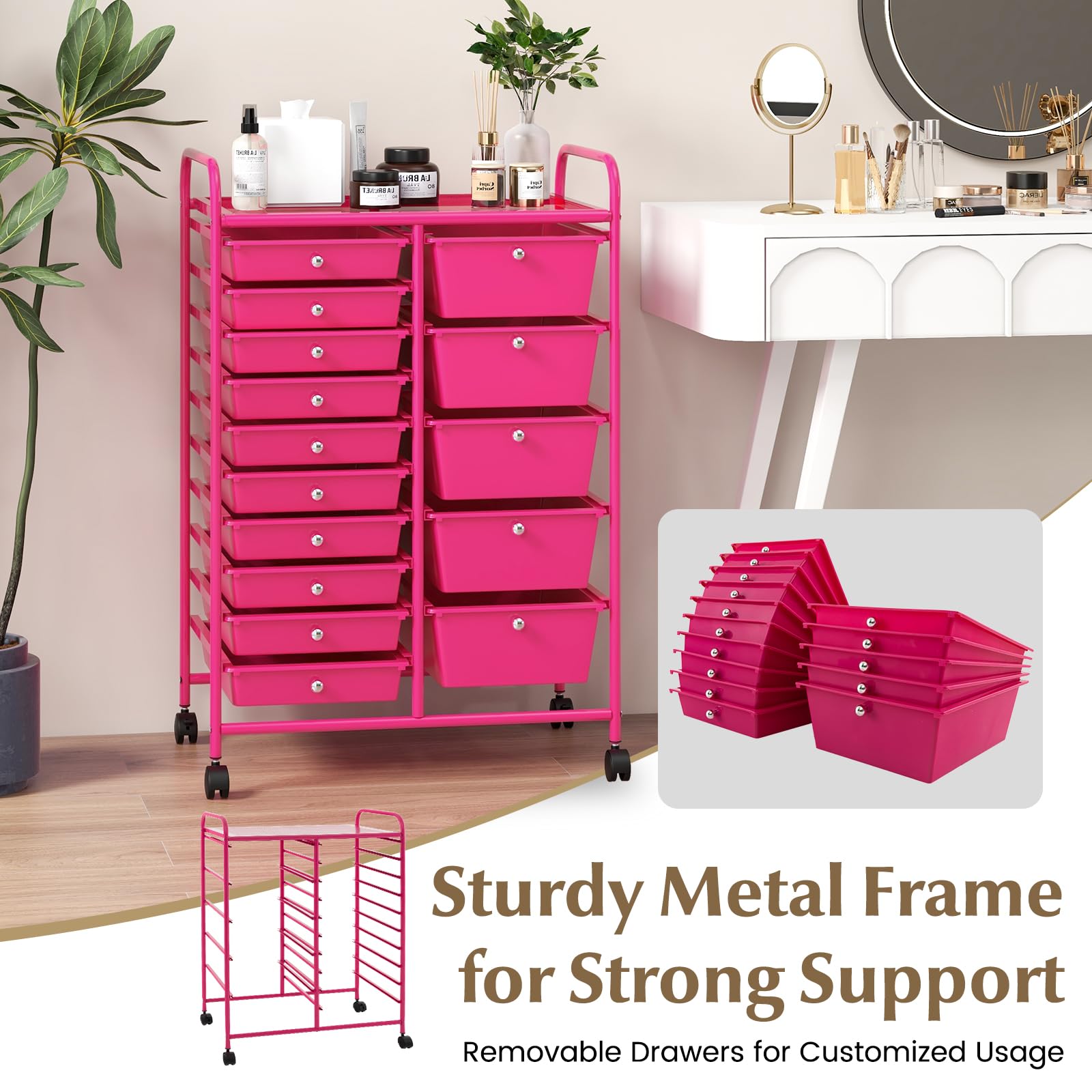 RELAX4LIFE 15-Drawer Rolling Storage Cart with Wheels - Mobile Utility Organizer for Crafts, Classroom, Office & Home - Perfect for School Supplies, Art Materials & Home Organization (Ideal for Teachers, Students & Crafters)