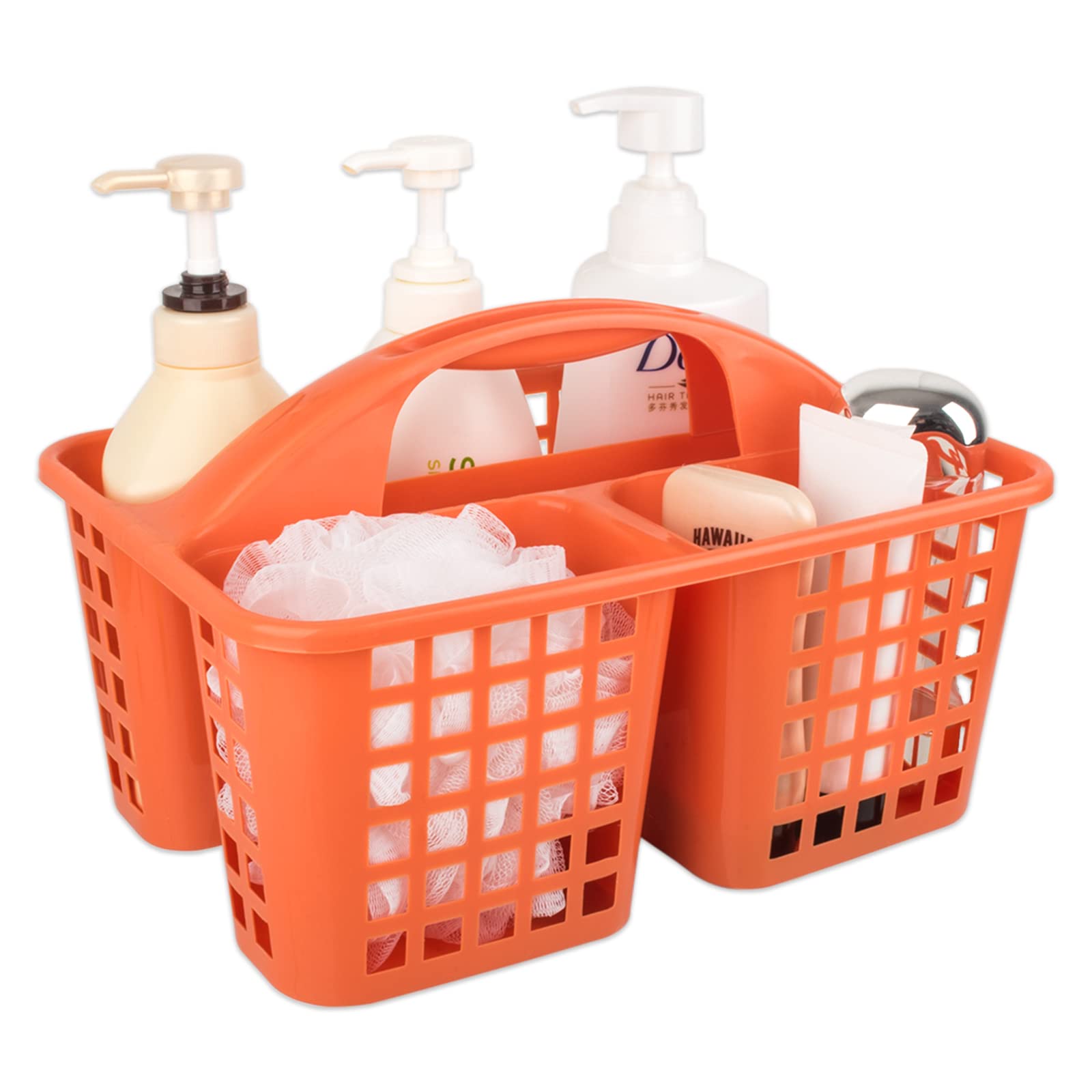JiatuA Portable Shower Caddy Basket with Compartments - Plastic Storage Organizer with Handle for Bathroom, Kitchen, College Dorm & Under Sink - Ideal for Cleaning Supplies, Toiletries & Household Items (Orange)