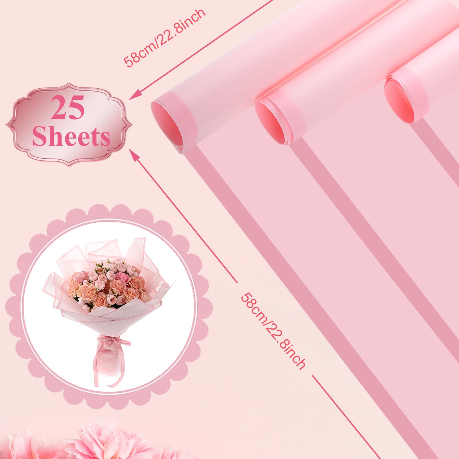 25 Sheets Waterproof Floral Wrapping Paper - Bouquet Gift Wrap for Wedding, Birthday, Party, DIY Crafts - Pink Flower Packaging Supplies for Florists & Gift Boxes (Ideal for Bridal Bouquets, Anniversary Gifts & Special Occasions)