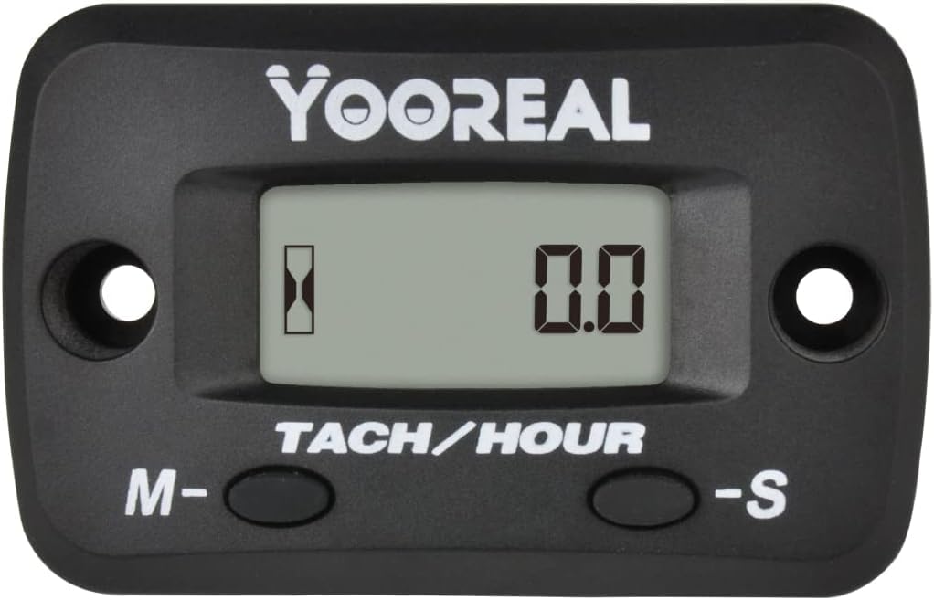 Yooreal Digital Hour Meter & Tachometer with Replaceable Battery - Waterproof RPM Gauge for Lawn Mowers, Generators, Chainsaws, Scooters & Small Engines - Perfect for Maintenance Tracking on Outdoor Power Equipment