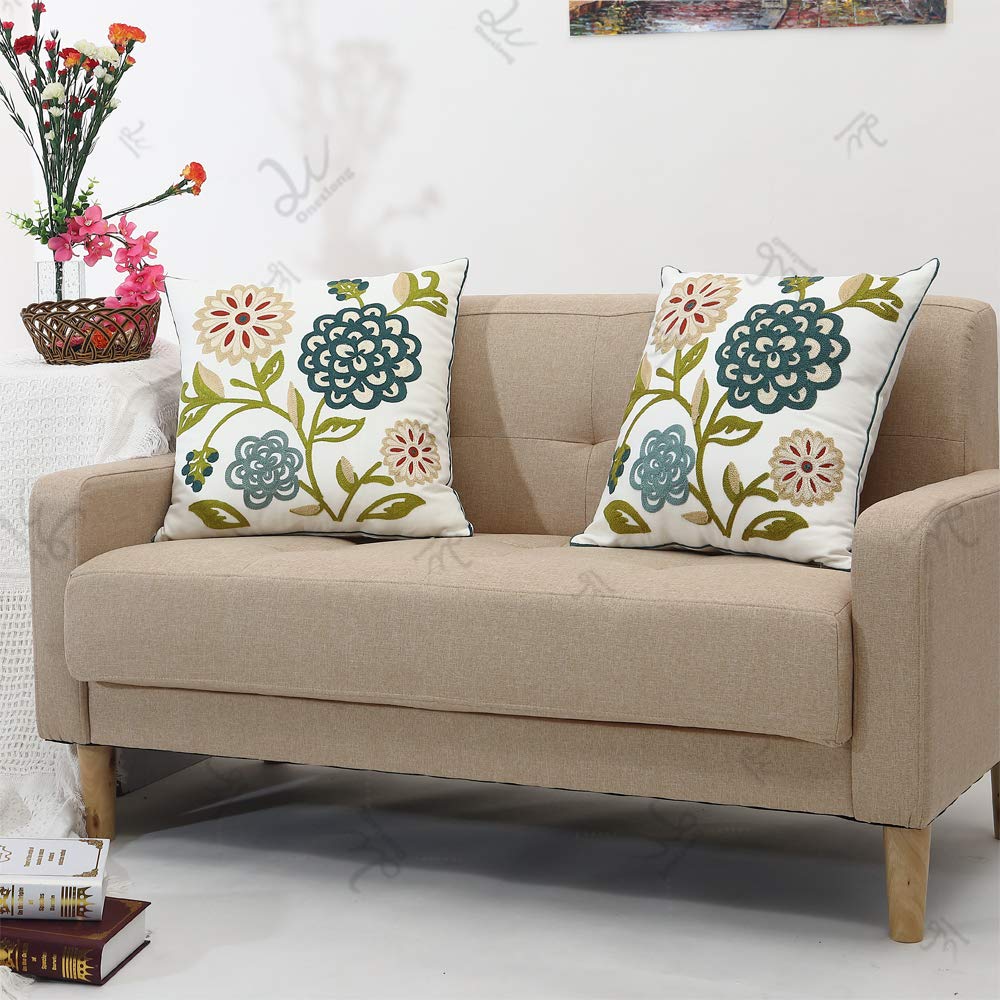 18x18 Inch Floral Embroidery Throw Pillow Covers Set of 2 - Decorative Couch Pillow Cases for Sofa, Bed, Living Room & Patio | Perfect for Home Decor, Cozy Reading Nook & Outdoor Relaxation