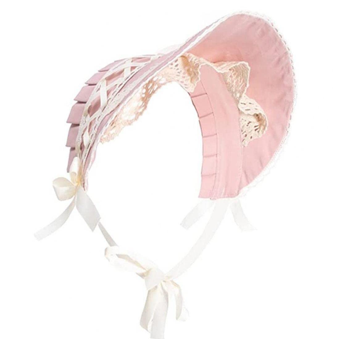 Victorian Lace Bonnet Sun Hat for Girls - Elegant Tea Party Headwear with Bow, Colonial Style Lolita Costume Accessory in Pink - Perfect for Garden Parties, Photo Shoots & Cosplay Events