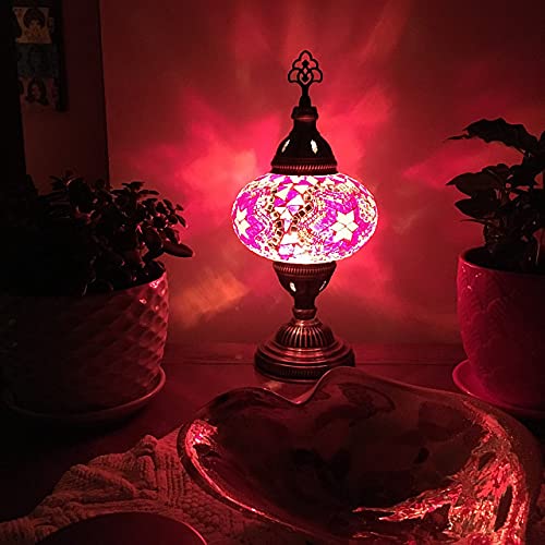 Mozaist Turkish Mosaic Table Lamp - Antique Moroccan Decorative Glass Tiffany Style Bedside Lamp with Stained Glass Shade, E12 Socket & US Plug | Perfect for Bohemian Home Decor, Bedroom Nightstand, Living Room Accent Lighting