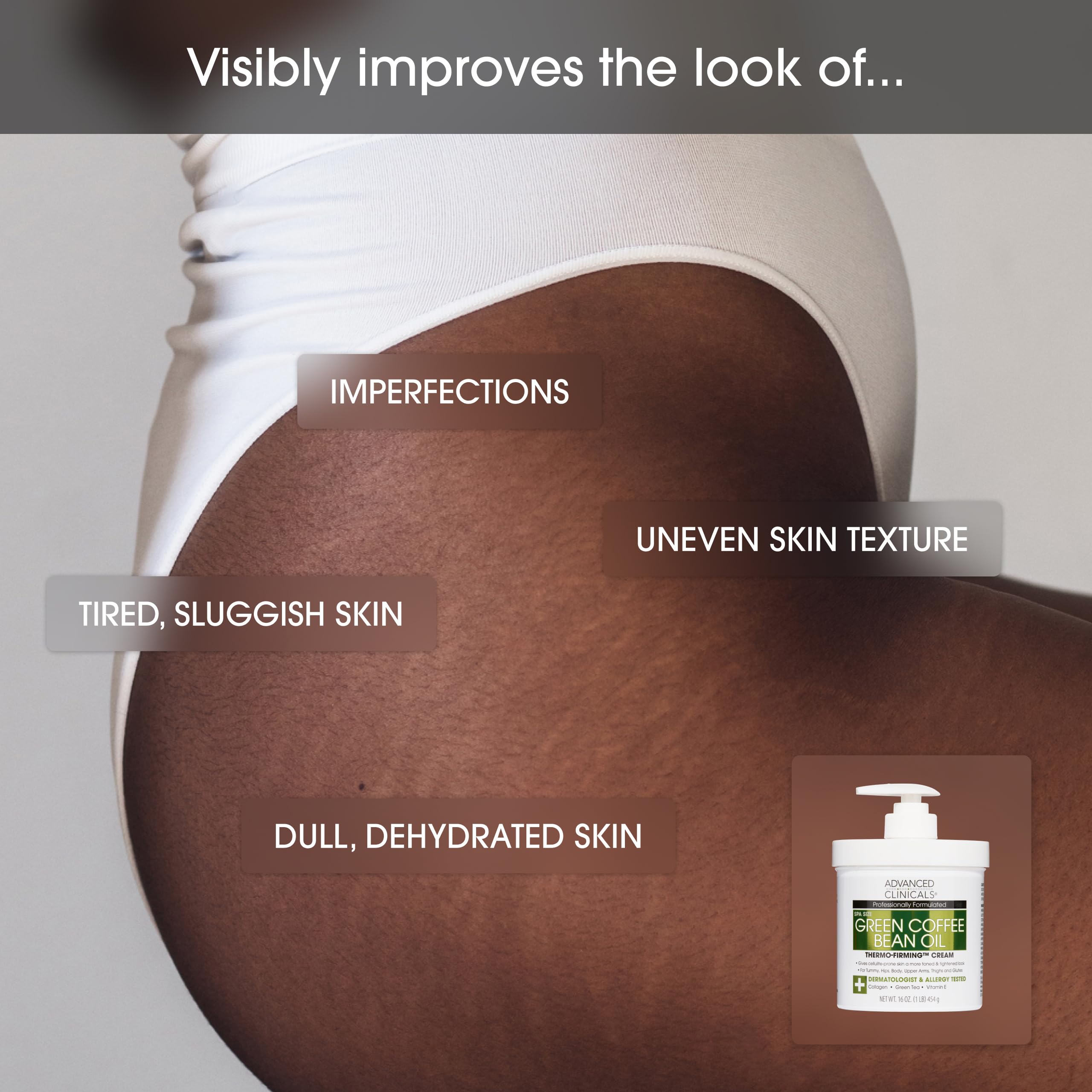 Advanced Clinicals Green Coffee Bean Oil Thermo Firming Body Cream - Caffeine & Collagen Moisturizing Lotion for Women | Skin Tightening & Cellulite Treatment | Travel Size Included for On-the-Go Use