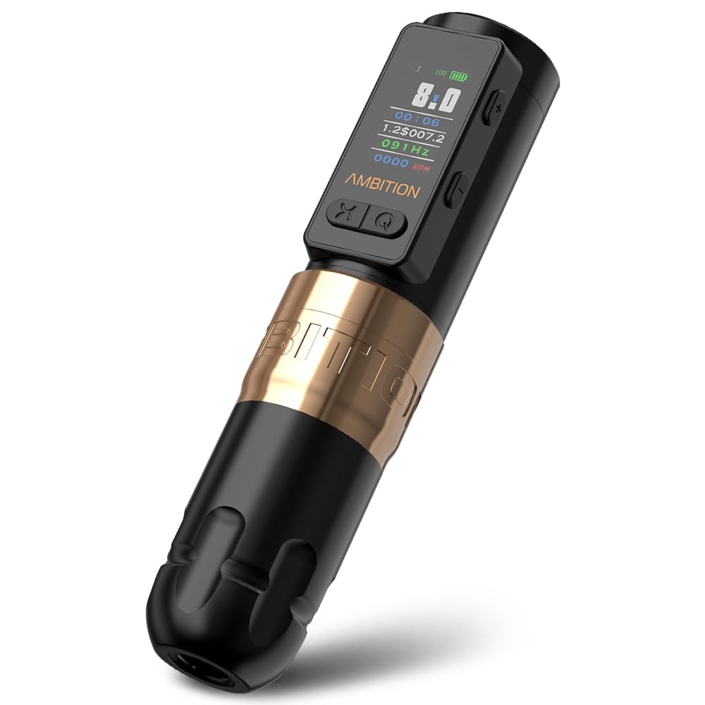 Ambition Soldier Max Rotary Tattoo Machine Gun - Professional Cordless Tattoo Pen with 2400mAh Battery, Billing Function & Stabilizing System - Ideal for Tattoo Artists & Body Art Professionals (Home Studio & Professional Tattoo Parlor Use)