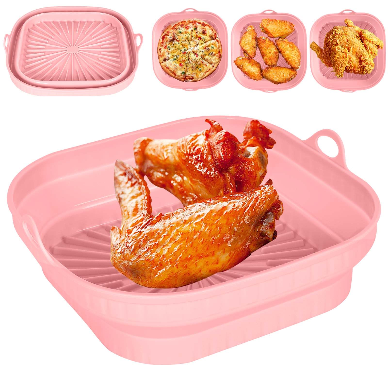 8 Inch Reusable Silicone Pot Air Fryer Accessories - Microwave & Steamer Safe, Non-Slip Silicone Liner for Air Fryer (Pink) - Perfect for Baking, Roasting, and Meal Prep