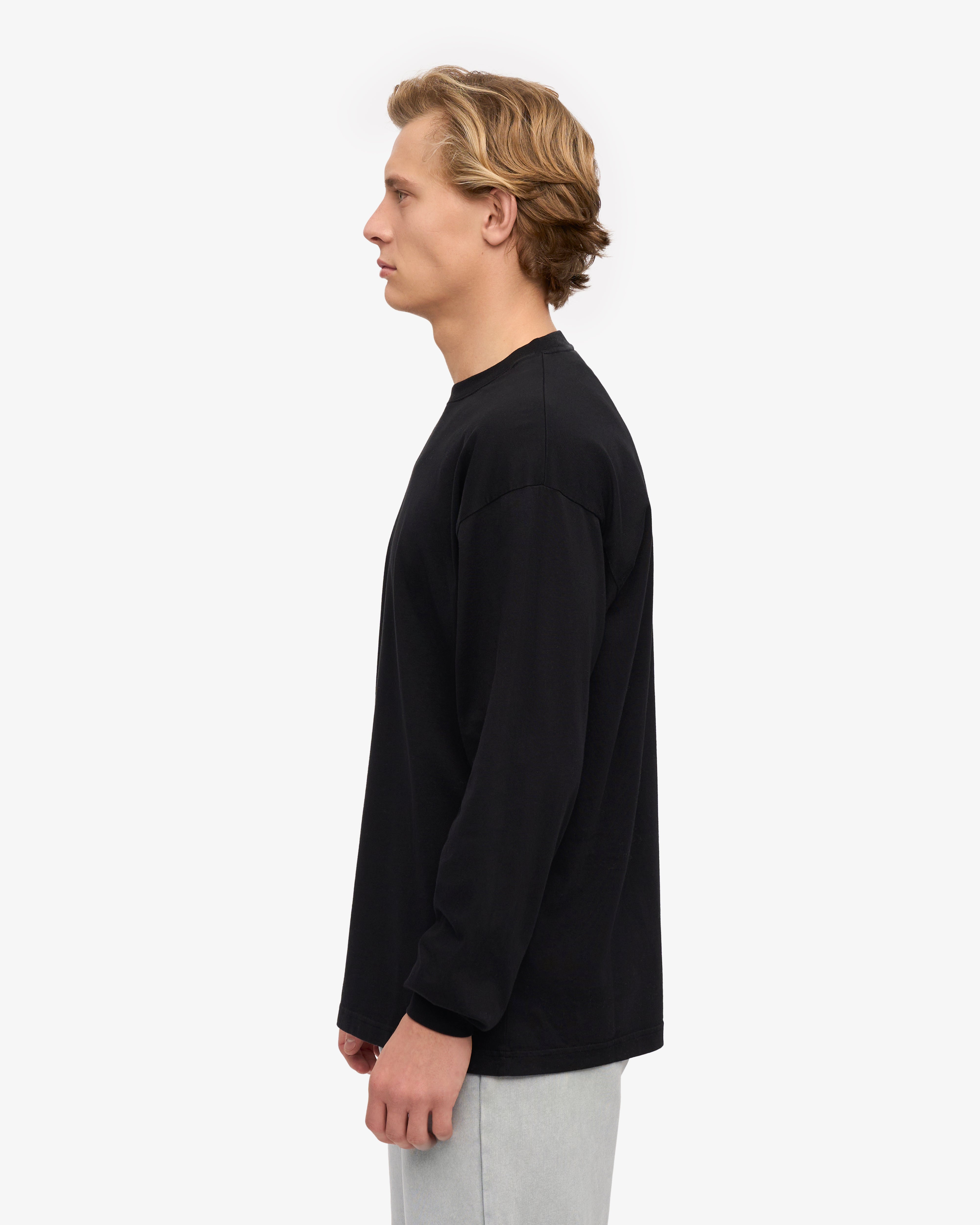 Oversized Organic Long Sleeve T-Shirt for Women - Soft Cotton Deep Black Top - Perfect for Casual Wear, Layering & Street Style Fashion