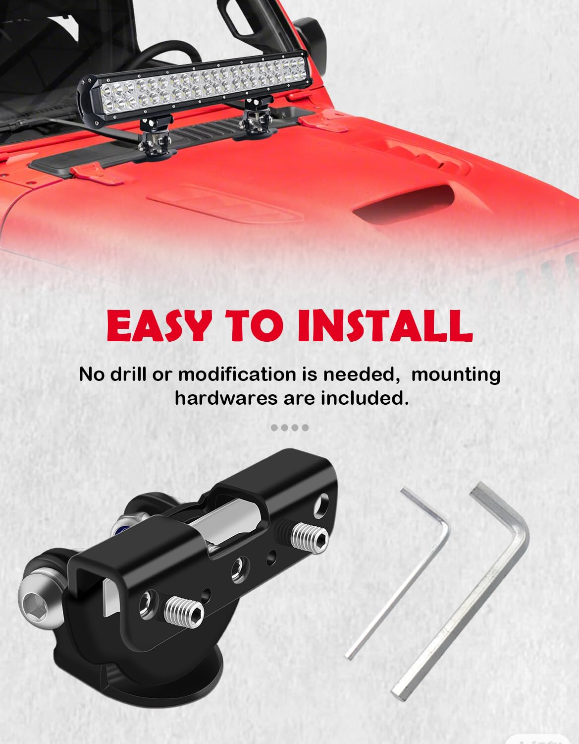 Universal LED Light Bar Mounting Brackets - 304 Stainless Steel Hood Clamp Mounts for Trucks & Off-Road Vehicles (Black) - Durable LED Hood Light Installation Kit for Jeep, ATV, UTV & 4x4 Adventures