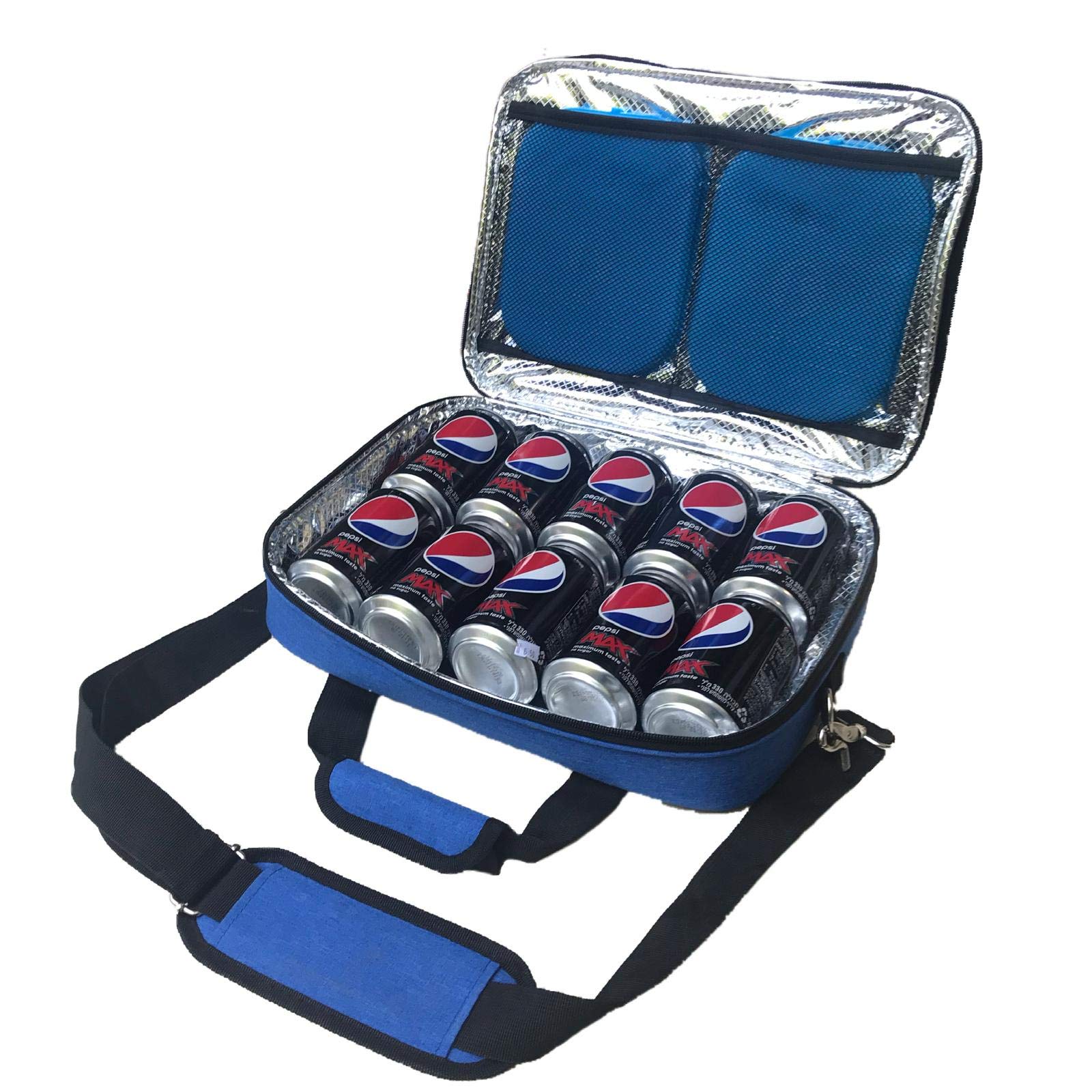 Red Suricata Insulated Slim Cooler – Ultra Thin & Lightweight Mini Cooler Lunch Bag Holds 10 Cans - Includes 2 Reusable Ice Packs - Perfect for Golf, Picnics, Beach & Office (Heathered Blue)